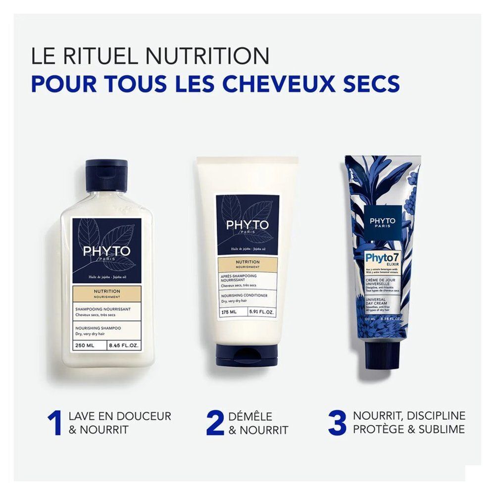Routine capillaire Phyto : Shampooing, après-shampooing et crème de jour.