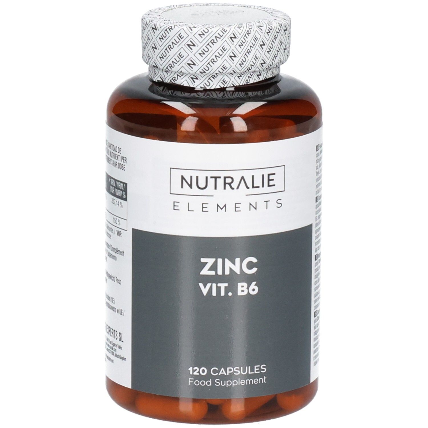 Braune Dose mit Nutralie Zink Vit. B6 Kapseln, 120 Stück.