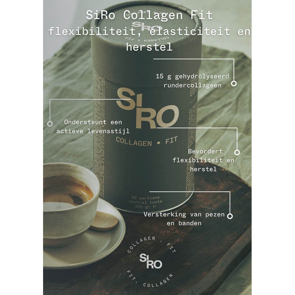 SIRO Collagen Fit blik op trainingsbank, met dumbbells.