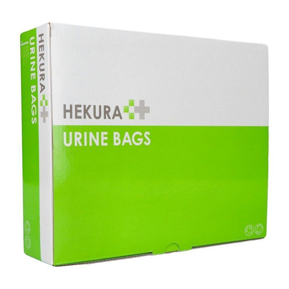 Doos voor HEKURA URINEZAKKEN met groen en wit design.