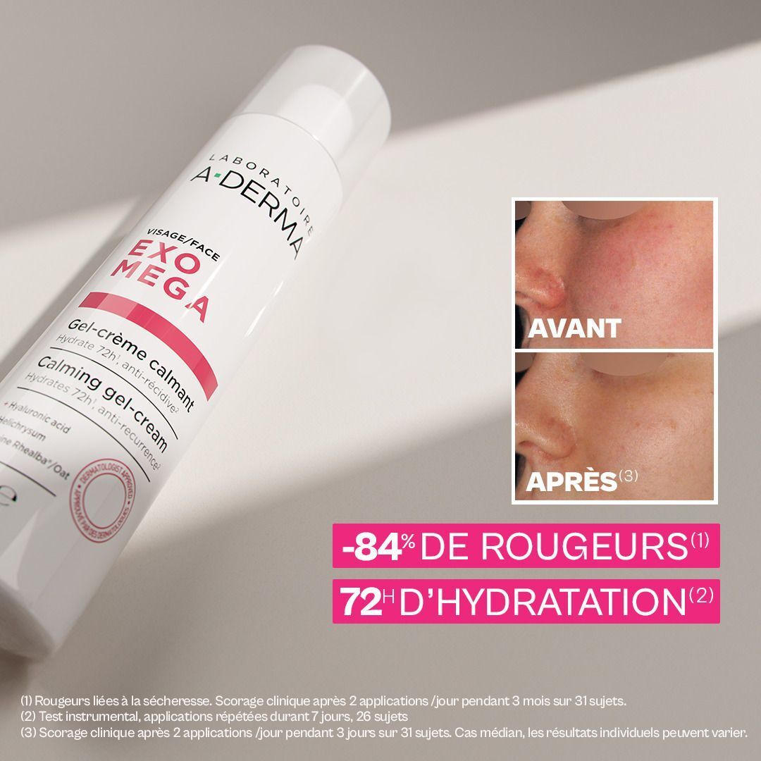 Gel-crème A-Derma Exomega avant et après application.