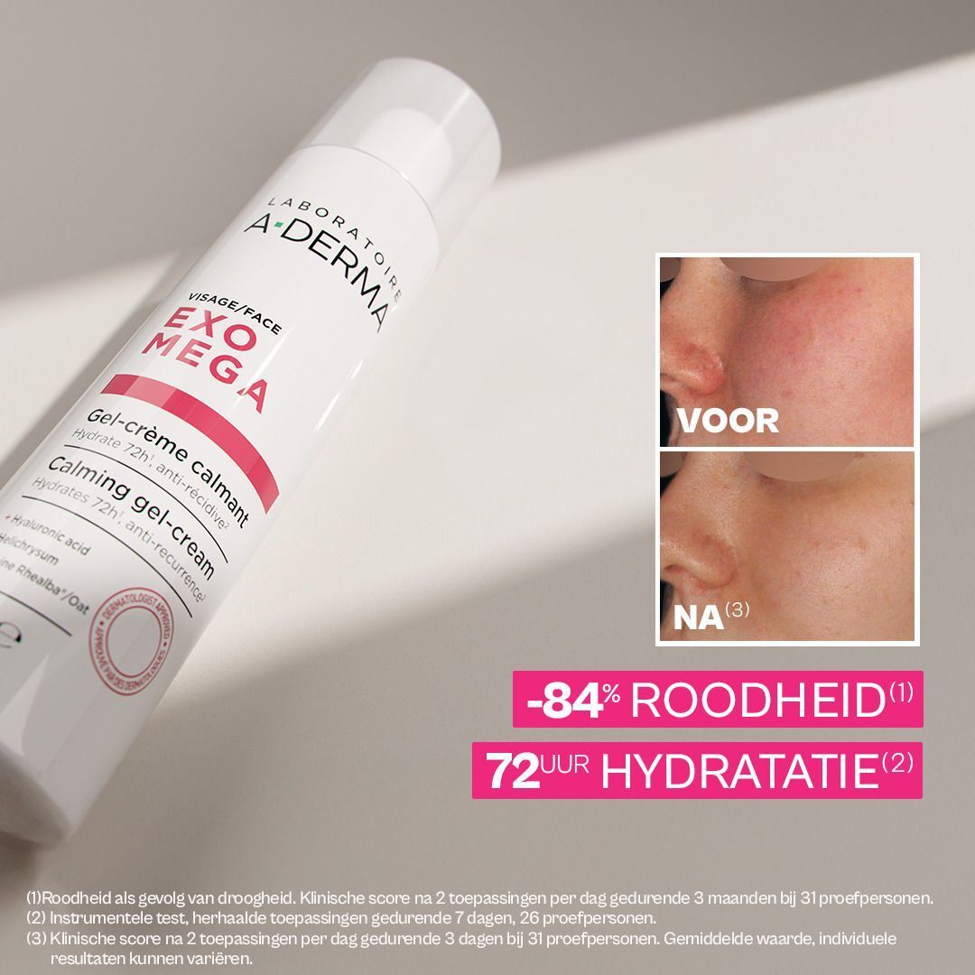 A-Derma Exomega gel-crème voor en na gebruik.