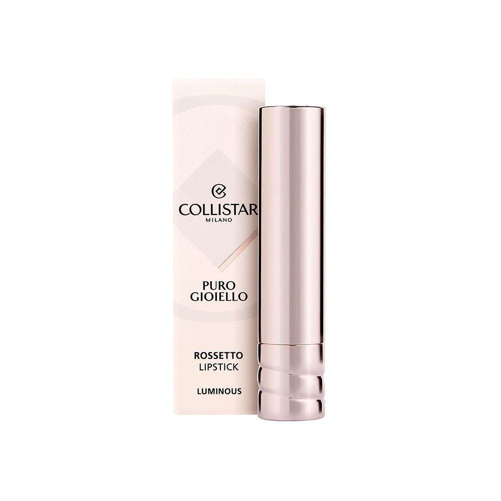 Collistar Puro Gioiello Luminous lippenstift in roségouden huls met verpakking.