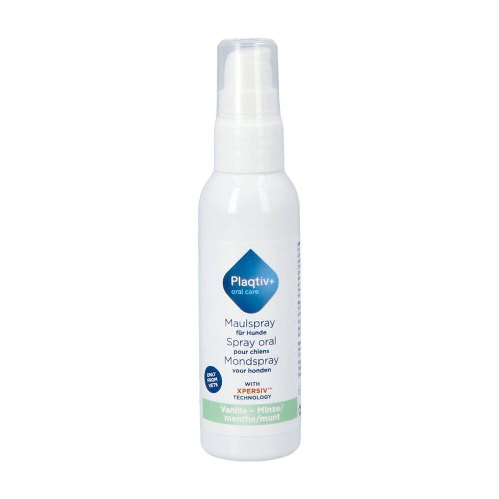 Plaqtv+ Spray oral pour chiens, technologie Xpersiv, vanille-menthe.
