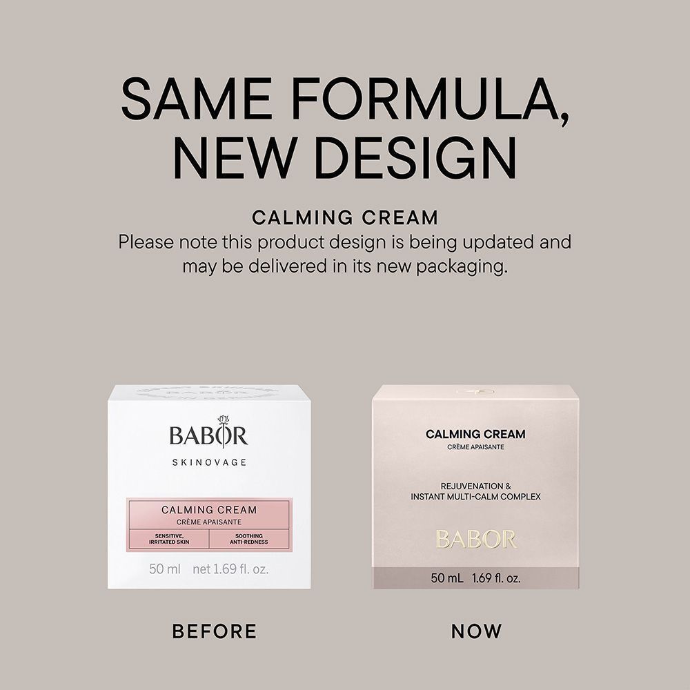 Comparaison de crème apaisante Babor Skinovage : ancien et nouvel emballage.
