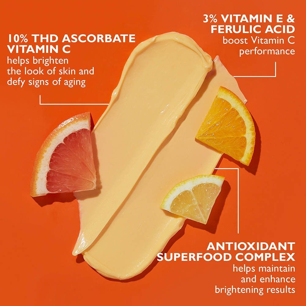 Peter Thomas Roth Potent C Brightening Vitamin C Moisturizer met citrusvruchten en tekst.