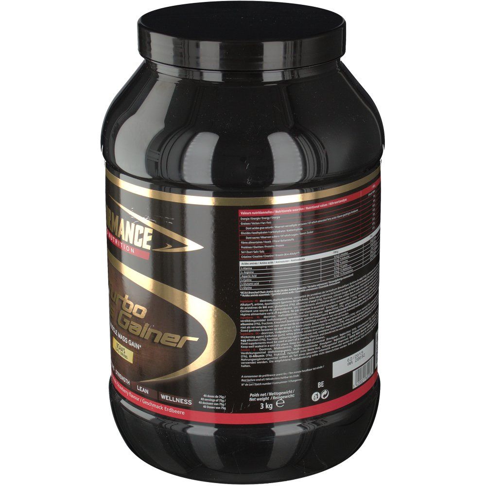 Pot noir avec étiquette dorée. Informations produit au dos. Bande rouge en bas. 3 kg.