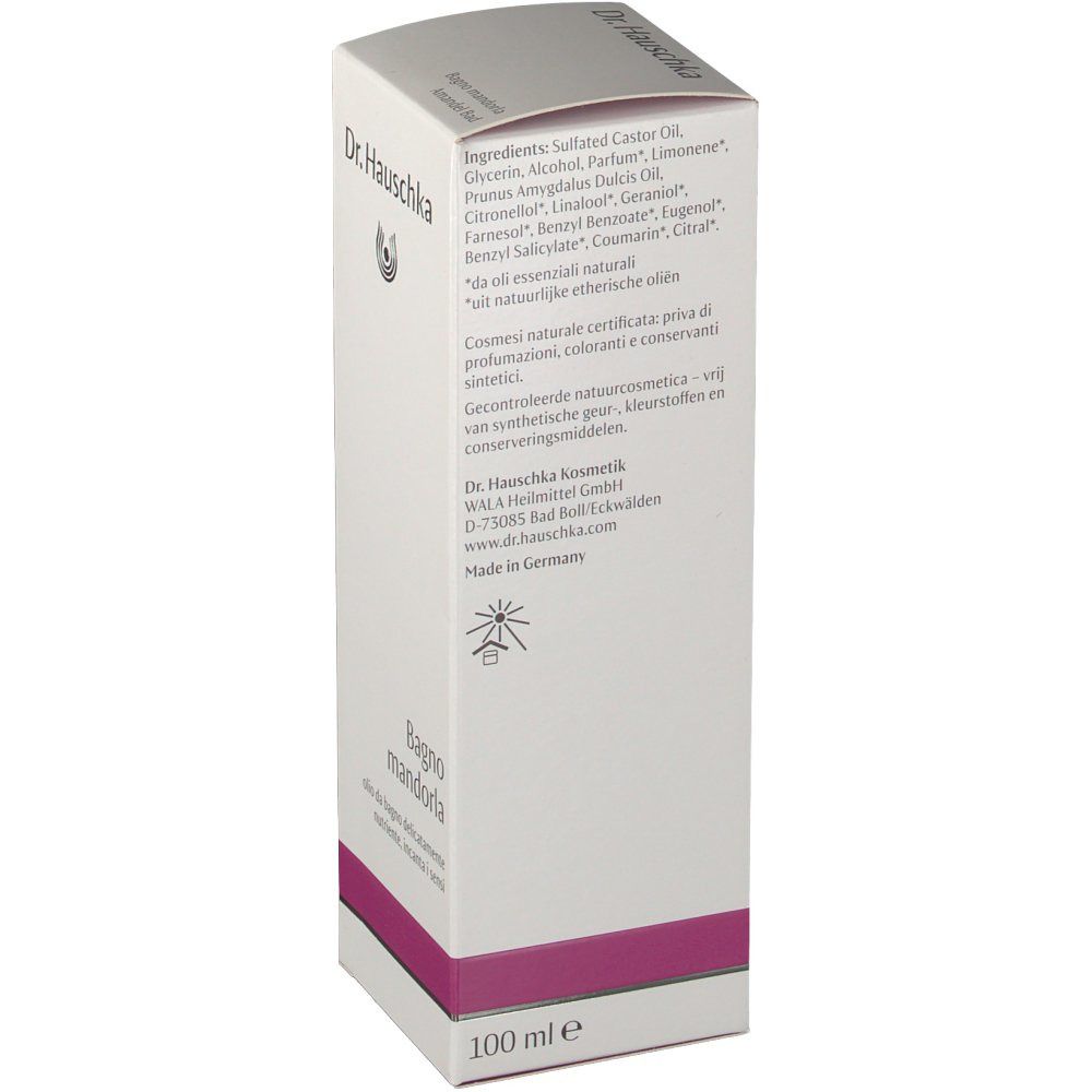 Witte verpakking met ingrediënten en logo. Tekst in het Duits. "100 ml e" op de zijkant.
