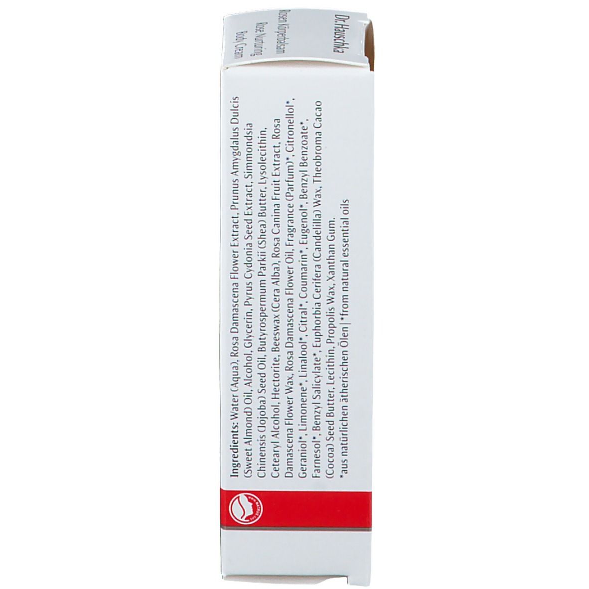 Vue latérale de l'emballage. Inscription: Ingrédients, certification, 100% cosmétiques naturels.
