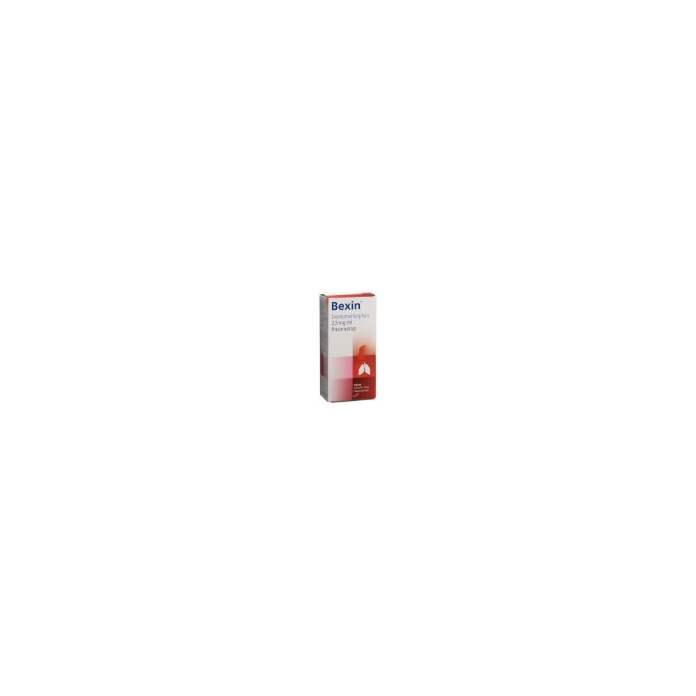 Kartonverpackung mit roter und weißer Farbgebung. Der Name BEXIN ist deutlich sichtbar. Aufdrucke mit Produktinformationen.