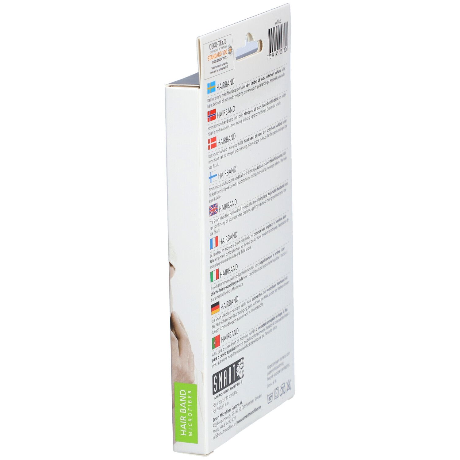 Verpackung, Seitenansicht. Text in mehreren Sprachen. Marke SMART.