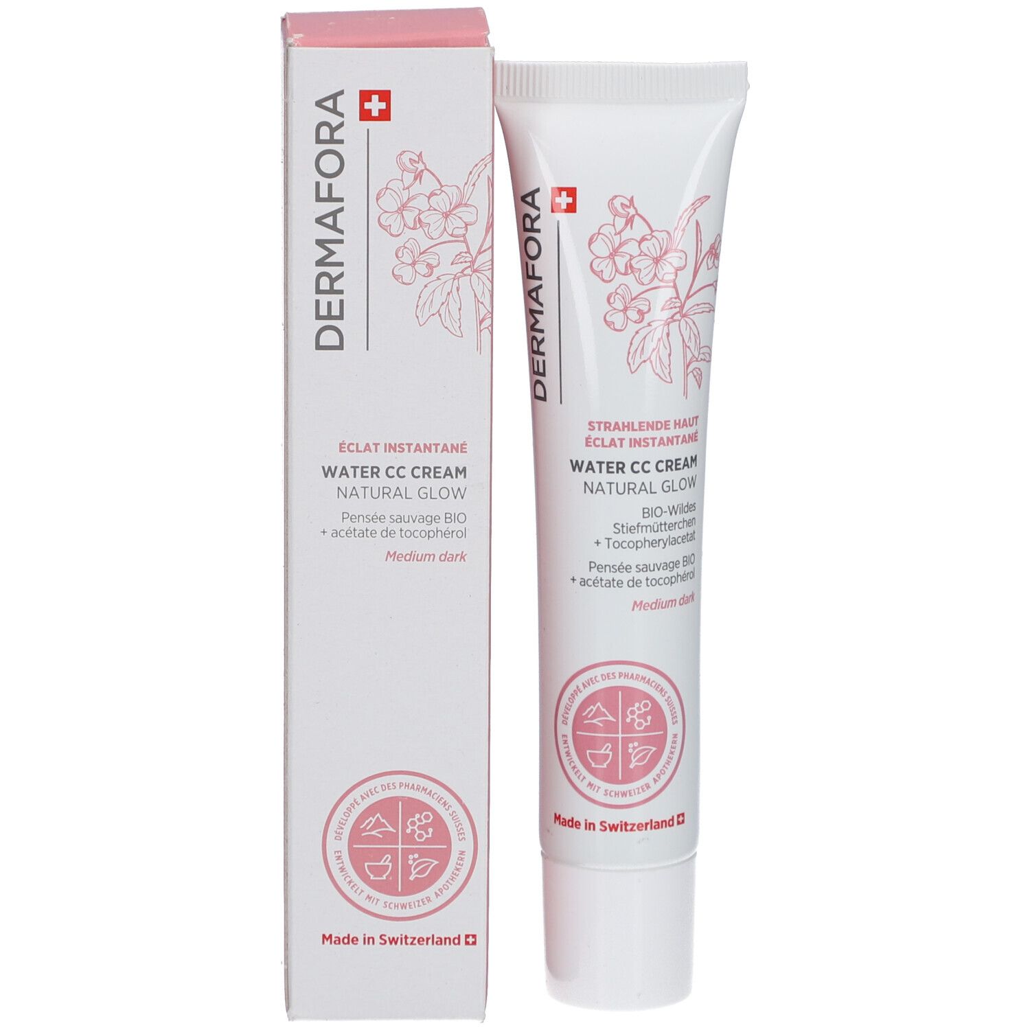 Produktverpackung mit Tube. Tube und Schachtel mit Dermafora Logo und Produktbezeichnung.