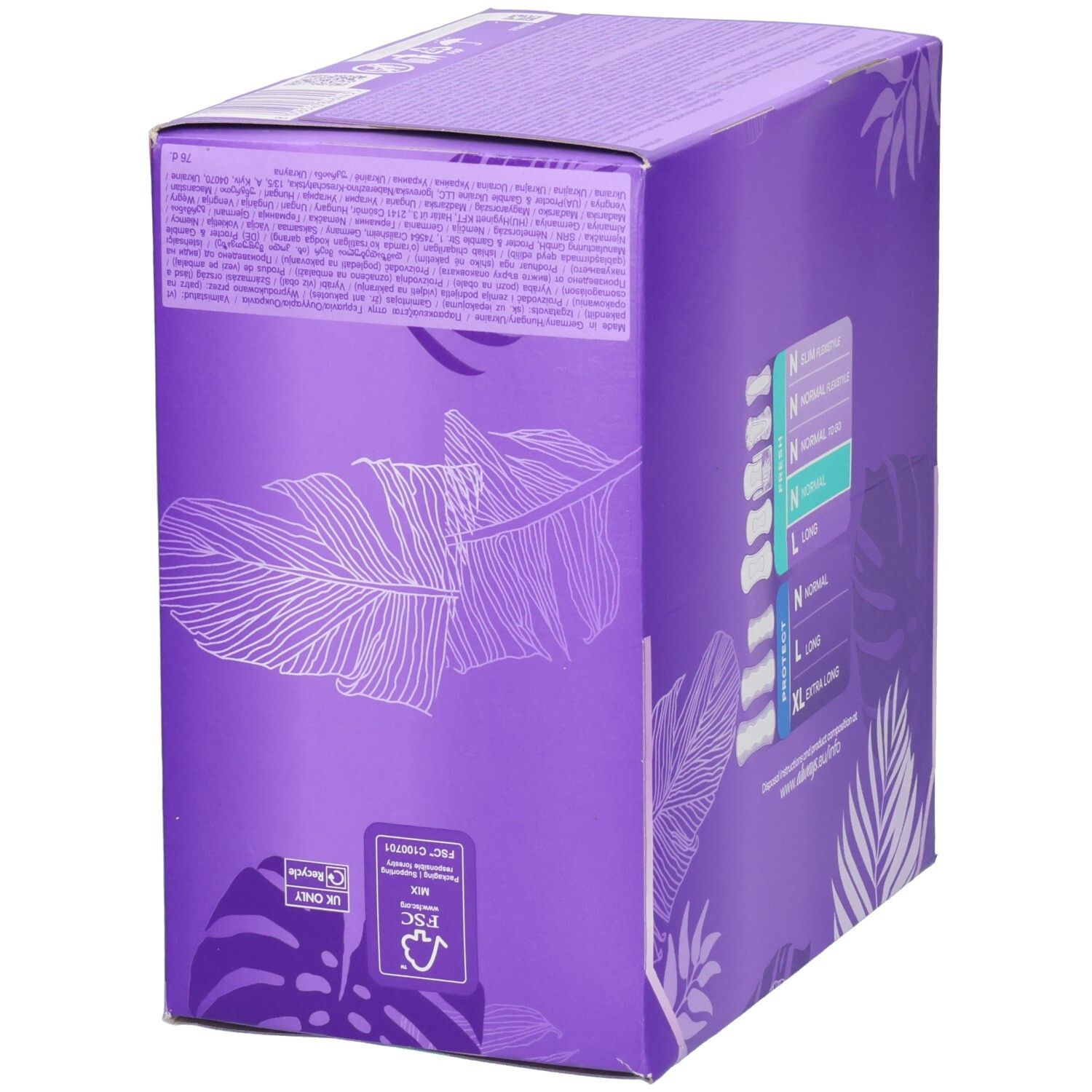 Vorderseite der Always Daily Fresh Slipeinlagen Normal Packung mit Darstellung eines Slipeinlage.