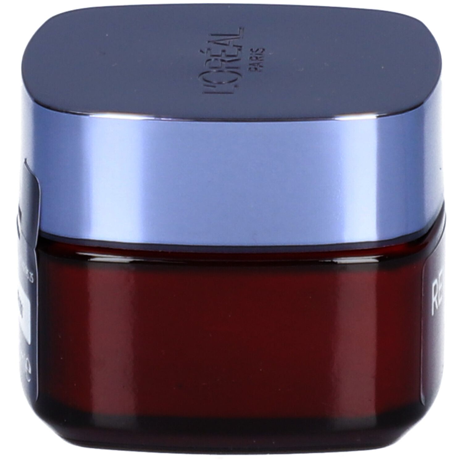 Braune Creme-Dose mit blauem Deckel. Aufschrift: REVITALIFT LASER. Marke L'ORÉAL.
