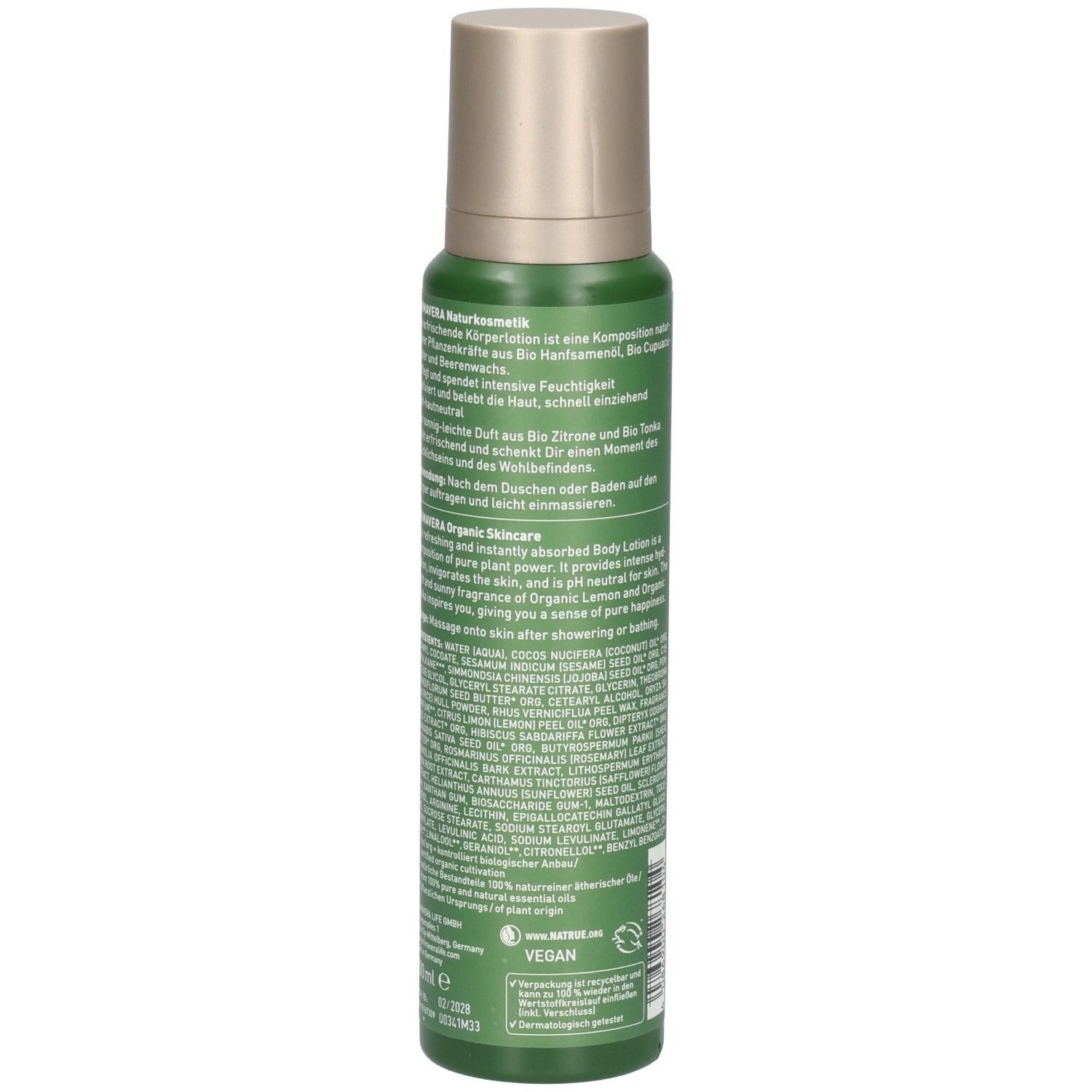 Grüne Sprühflasche mit goldfarbenem Verschluss, 100ml.