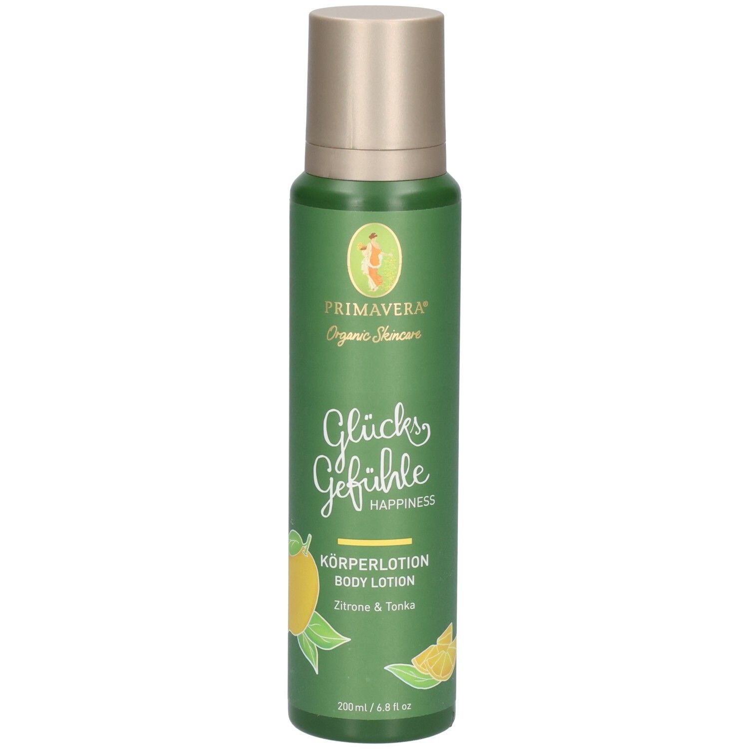Grüne Dose Primavera Körperlotion Glücksgefühle, Zitrone & Tinka, 200ml.