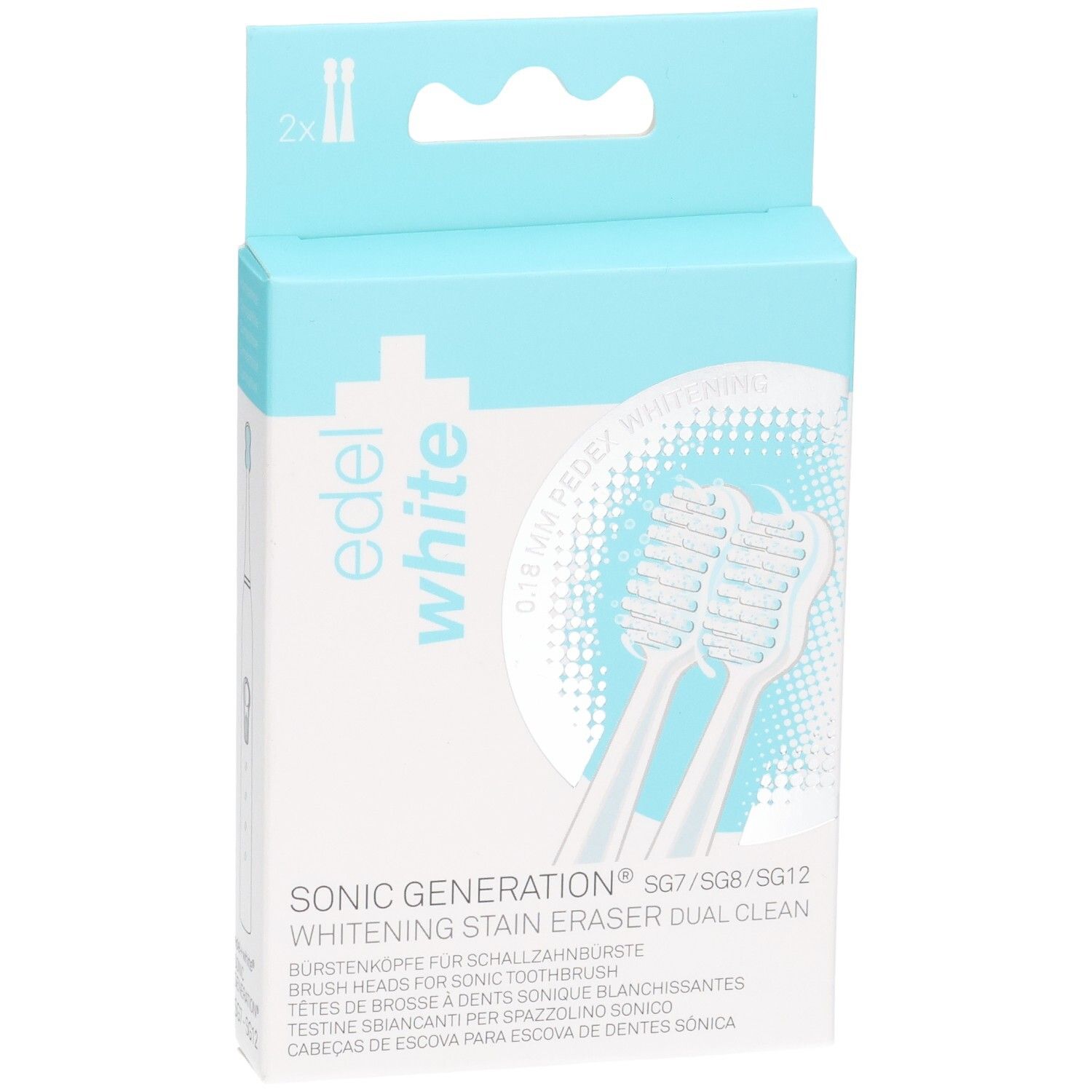 Zwei edel white Sonic Generation Whitening Stain Eraser Dual Clean Bürstenköpfe für Schallzahnbürsten.
