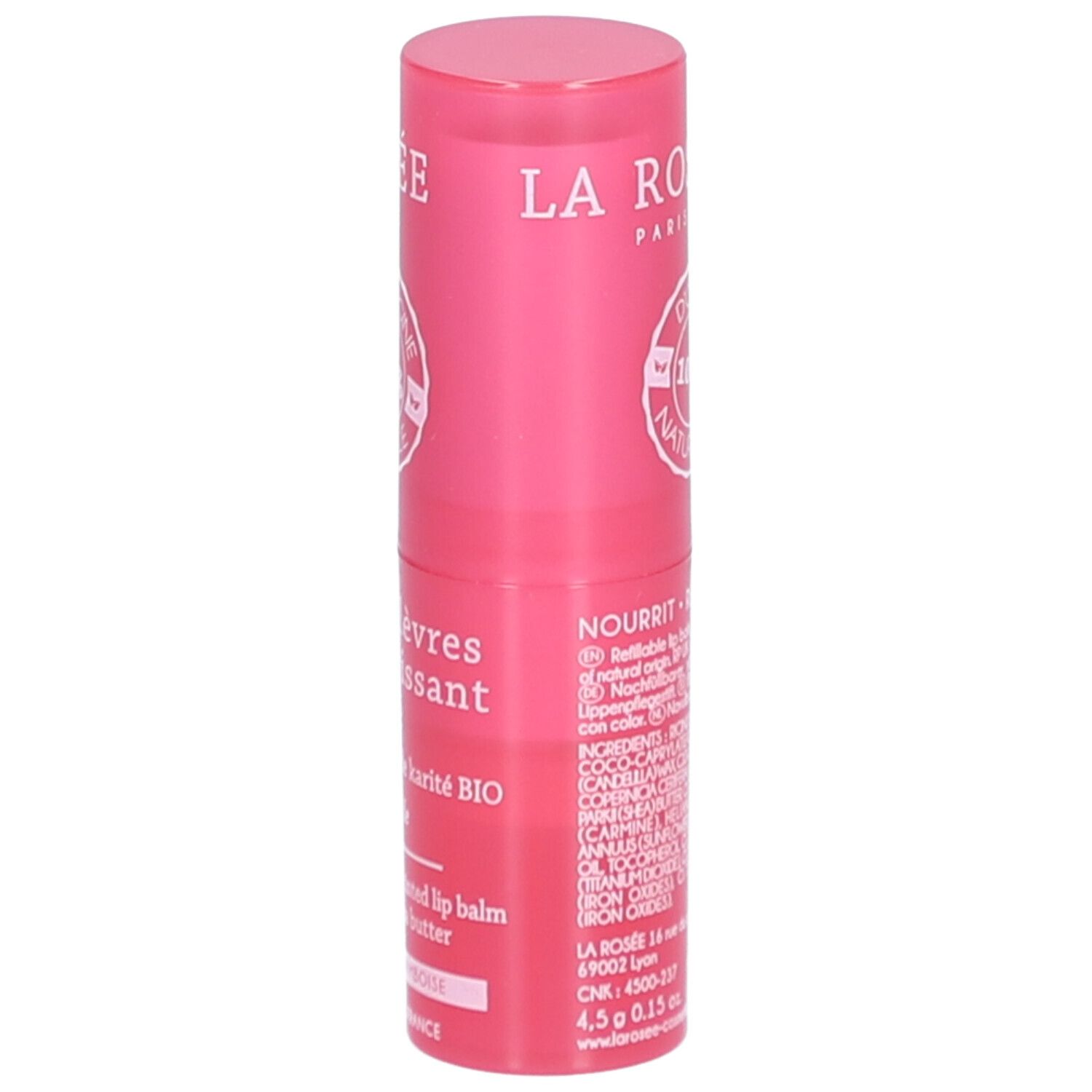 Rosa Lippenpflegestift von LA ROSÉE. Enthält Sheabutter. 'Teinte framboise'. Inhaltsstoffe und Informationen.