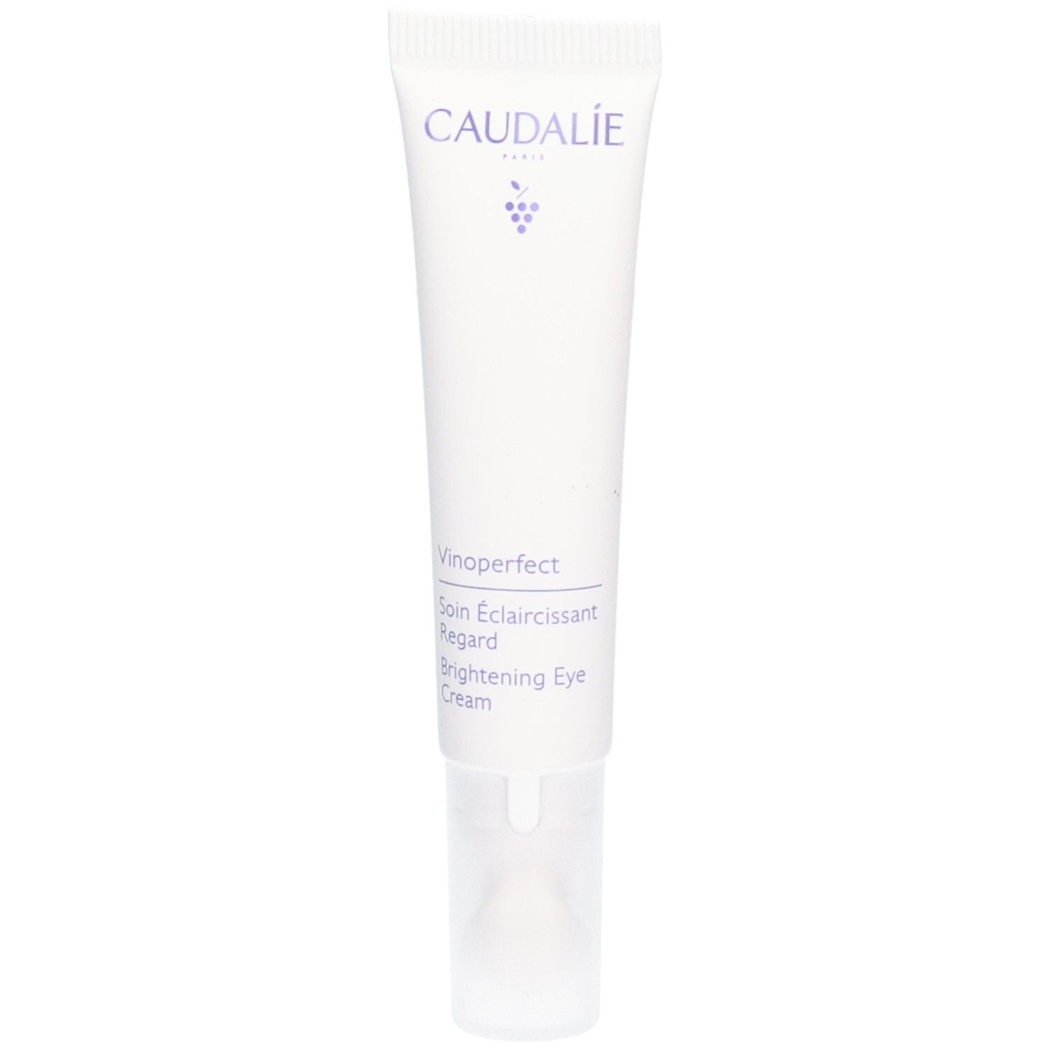 Tube blanc Caudalie. Contient Vinoperfect Augenpflege. Inscriptions en français et anglais. Avec applicateur.