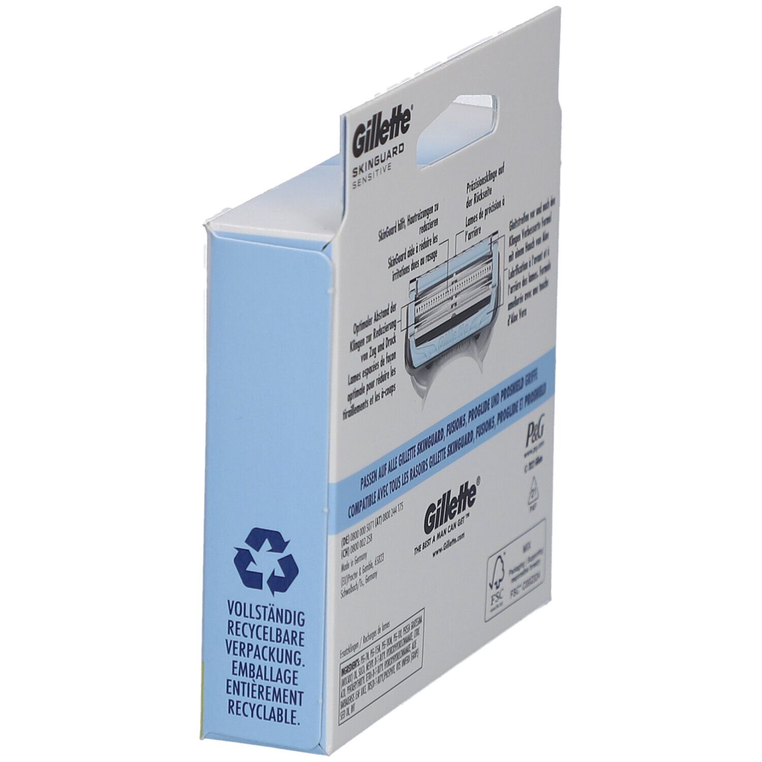 Gillette SkinGuard Sensitive Rasierklingen, 8 Ersatzklingen für Nassrasierer Herren mit Hautschutz