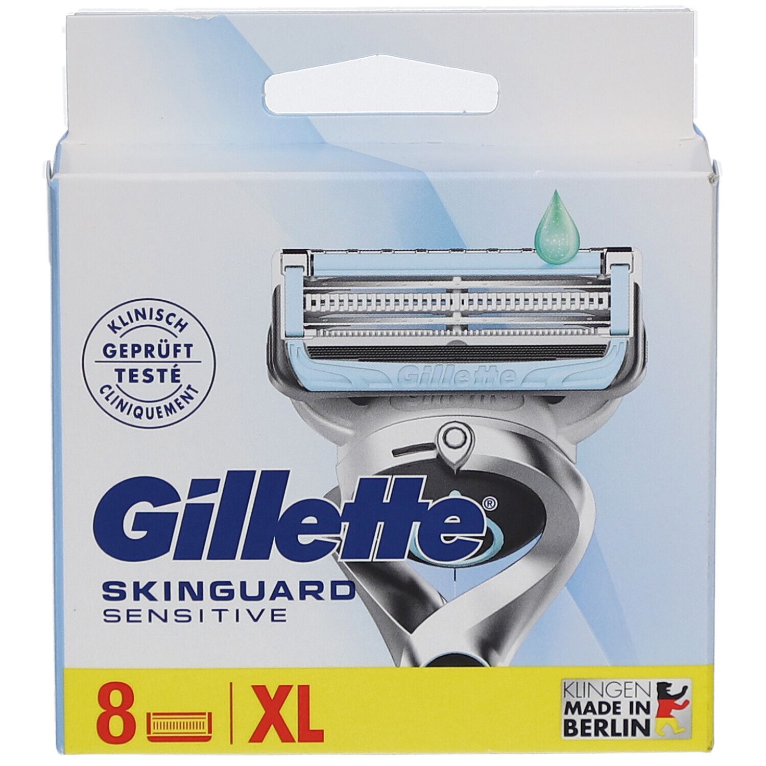 Gillette SkinGuard Sensitive Rasierklingen-Verpackung. 8 Stück, XL. Klinisch geprüft. Rasierer mit blauem Klingenkopf.