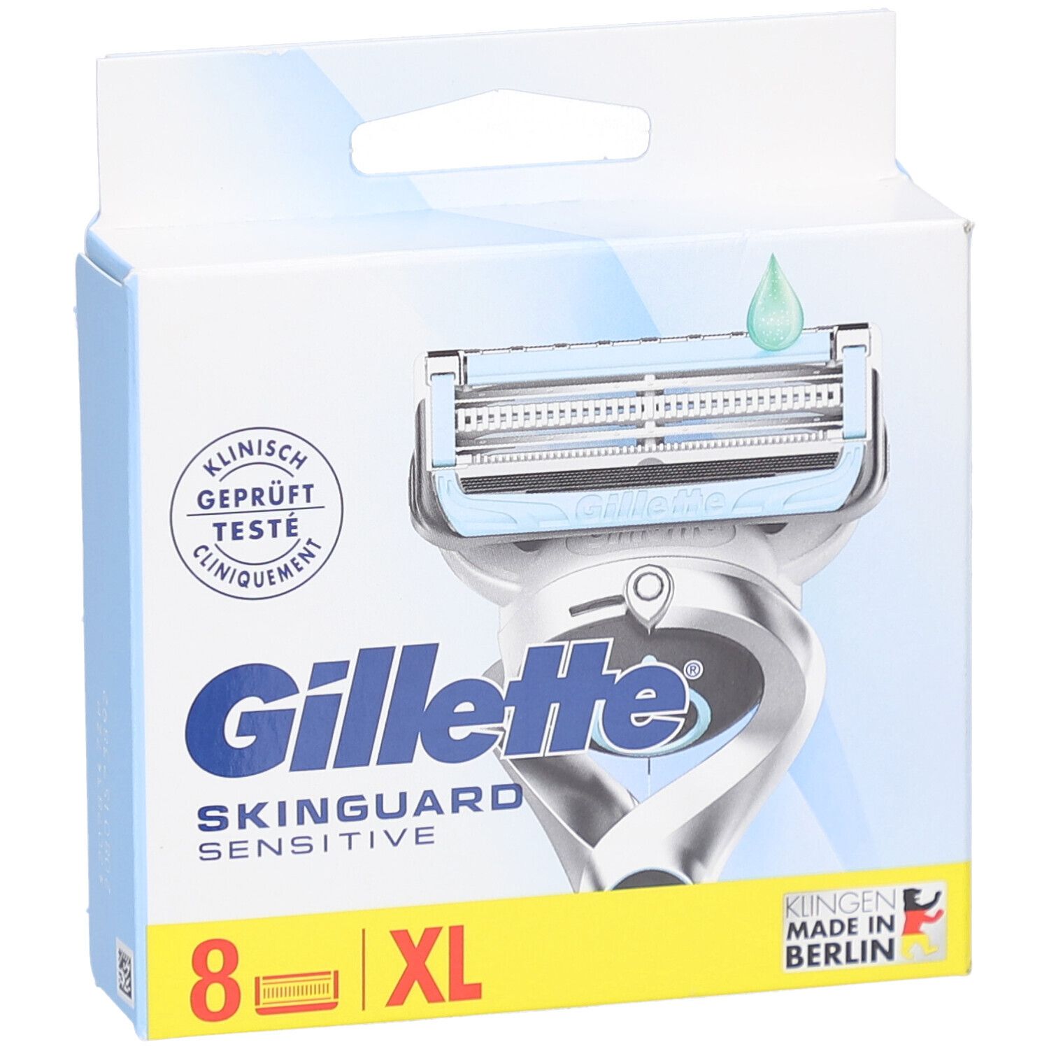 Gillette SkinGuard Sensitive Rasierklingen-Verpackung. 8 Stück, XL. Klinisch geprüft. Rasierer mit blauem Klingenkopf.