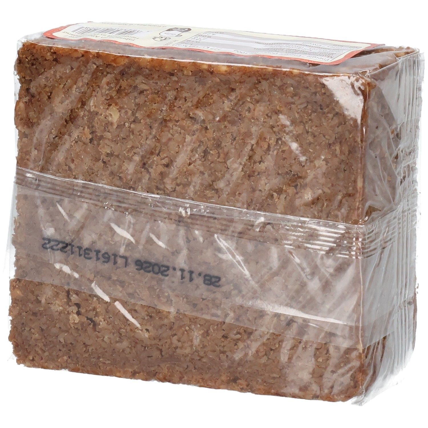 PURAL Roggen Vollkornbrot 375g, verpackt in Folie, Rückseitenansicht mit Haltbarkeitsdatum.