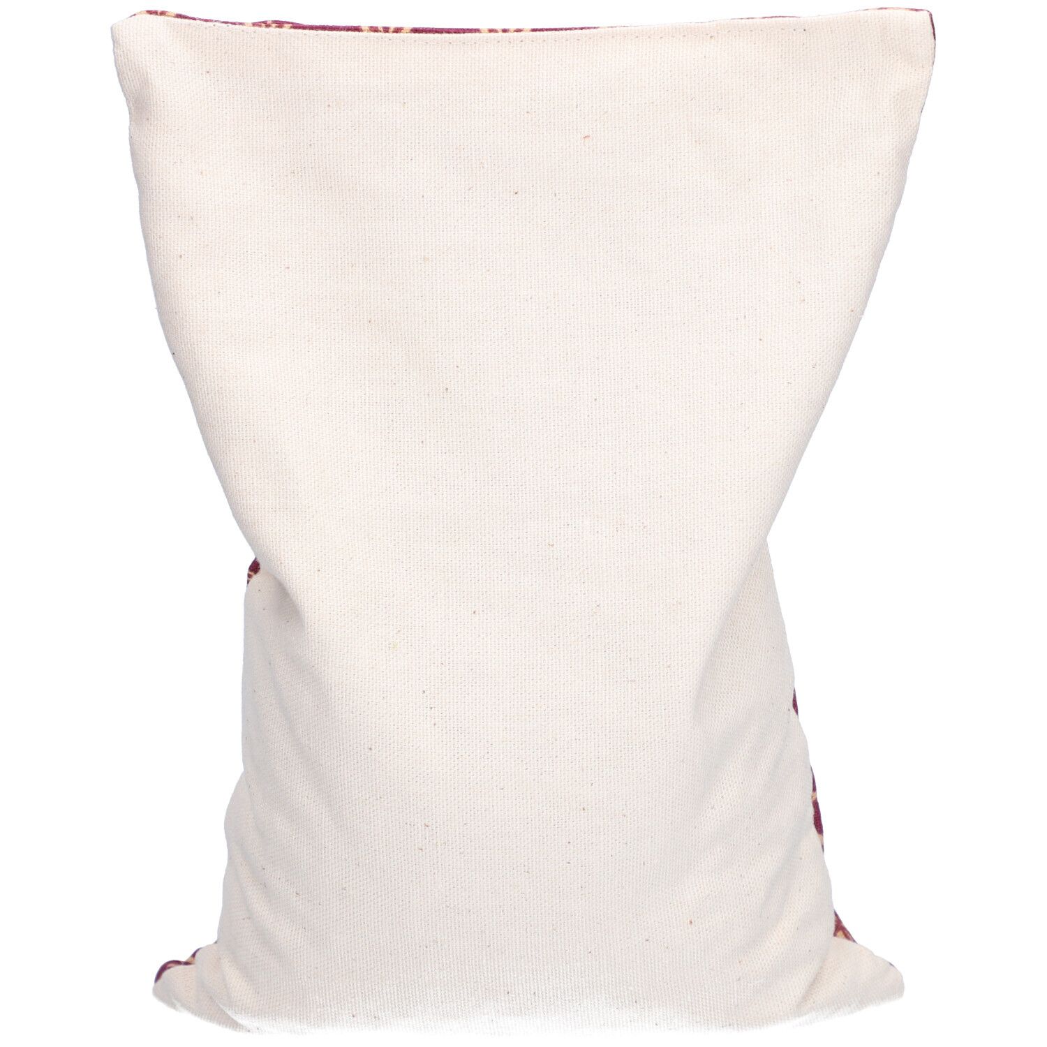 Dos du coussin aux noyaux de cerises. Tissu uni, crème. Forme rectangulaire.