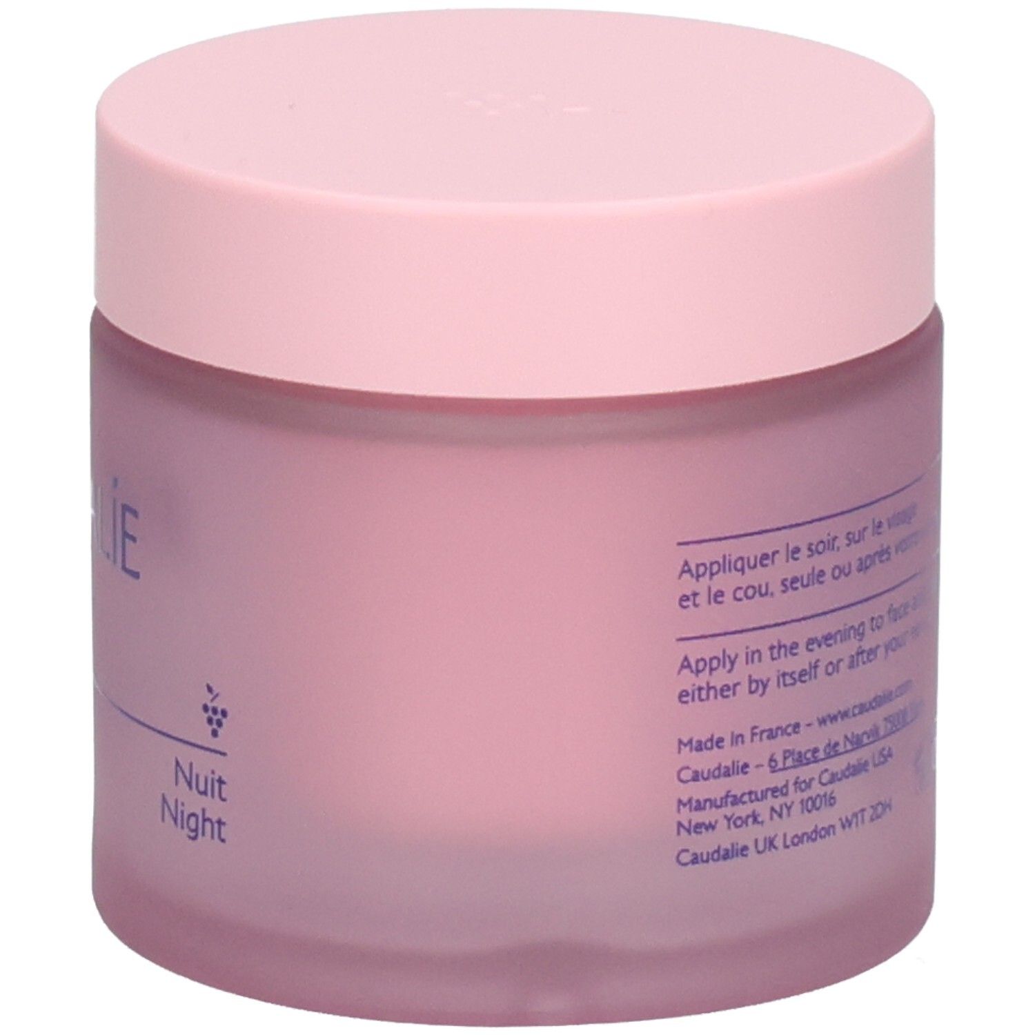 CAUDALIE Resveratrol-Lift Crème Tisane de Nuit pot, verso avec instructions d'application.