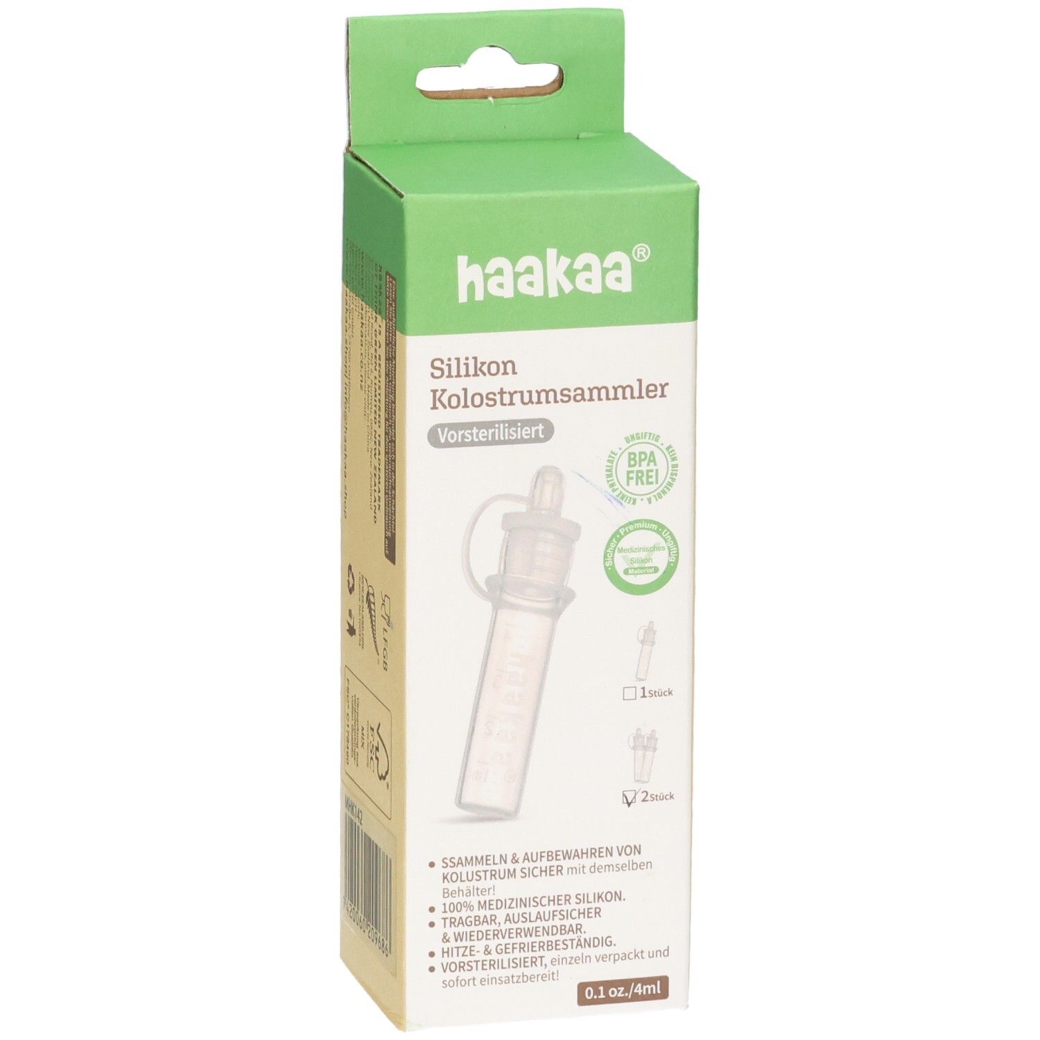 Haakaa Silikon Kolostrum Sammler, vorsterilisiert, 4ml. BPA-frei.