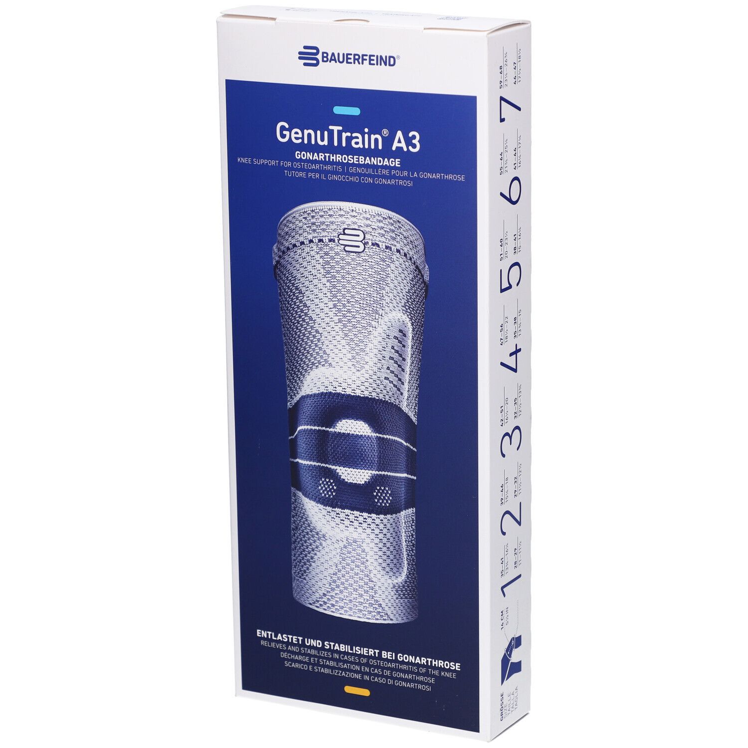 Bauerfeind GenuTrain® A3 Kniebandage Größe 3 Titan Rechts