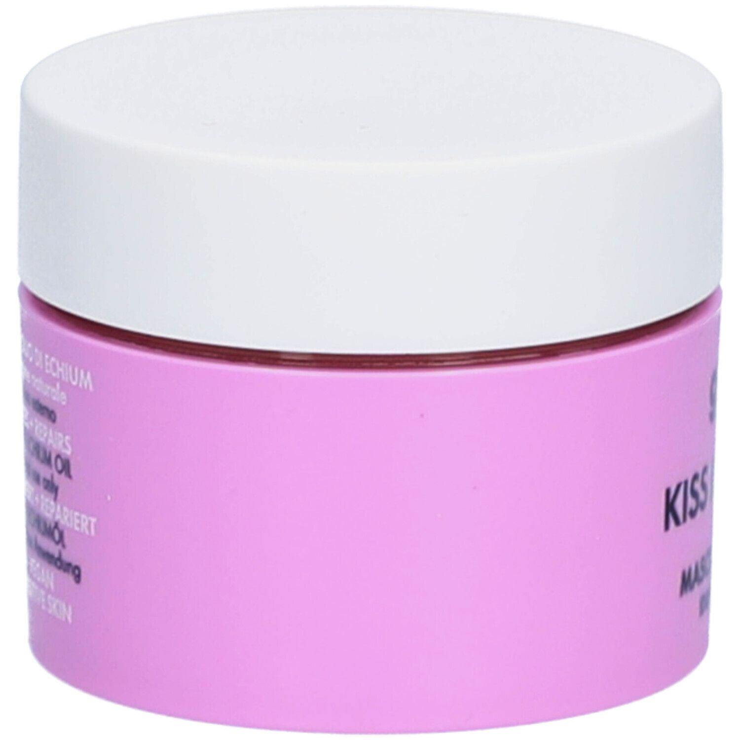 Pot rose avec couvercle blanc. Texte latéral : ingrédients, utilisation, avertissements.