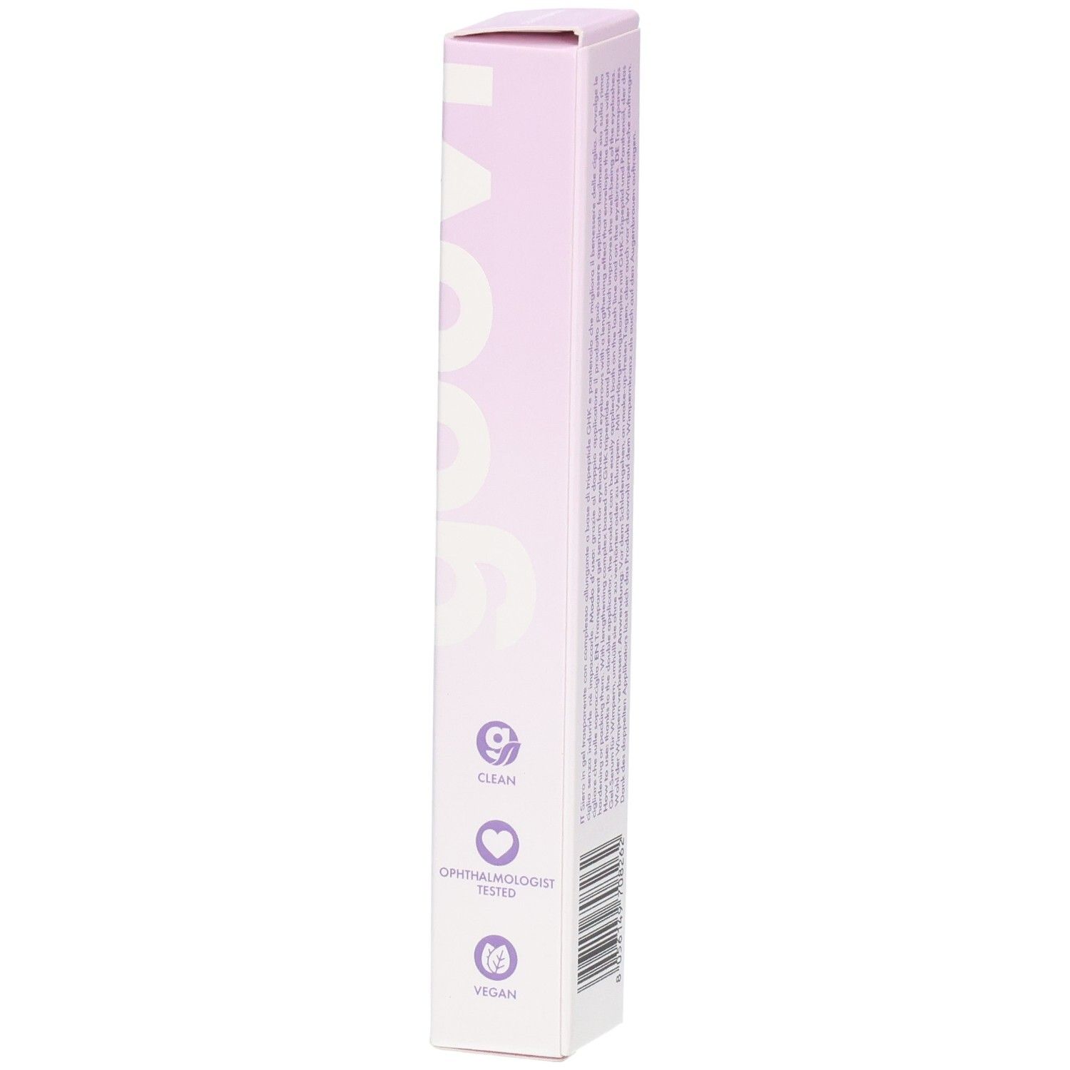 Verpackung des goovi Nourilashes Serums mit Siegeln für 'Clean' und 'Vegan'.