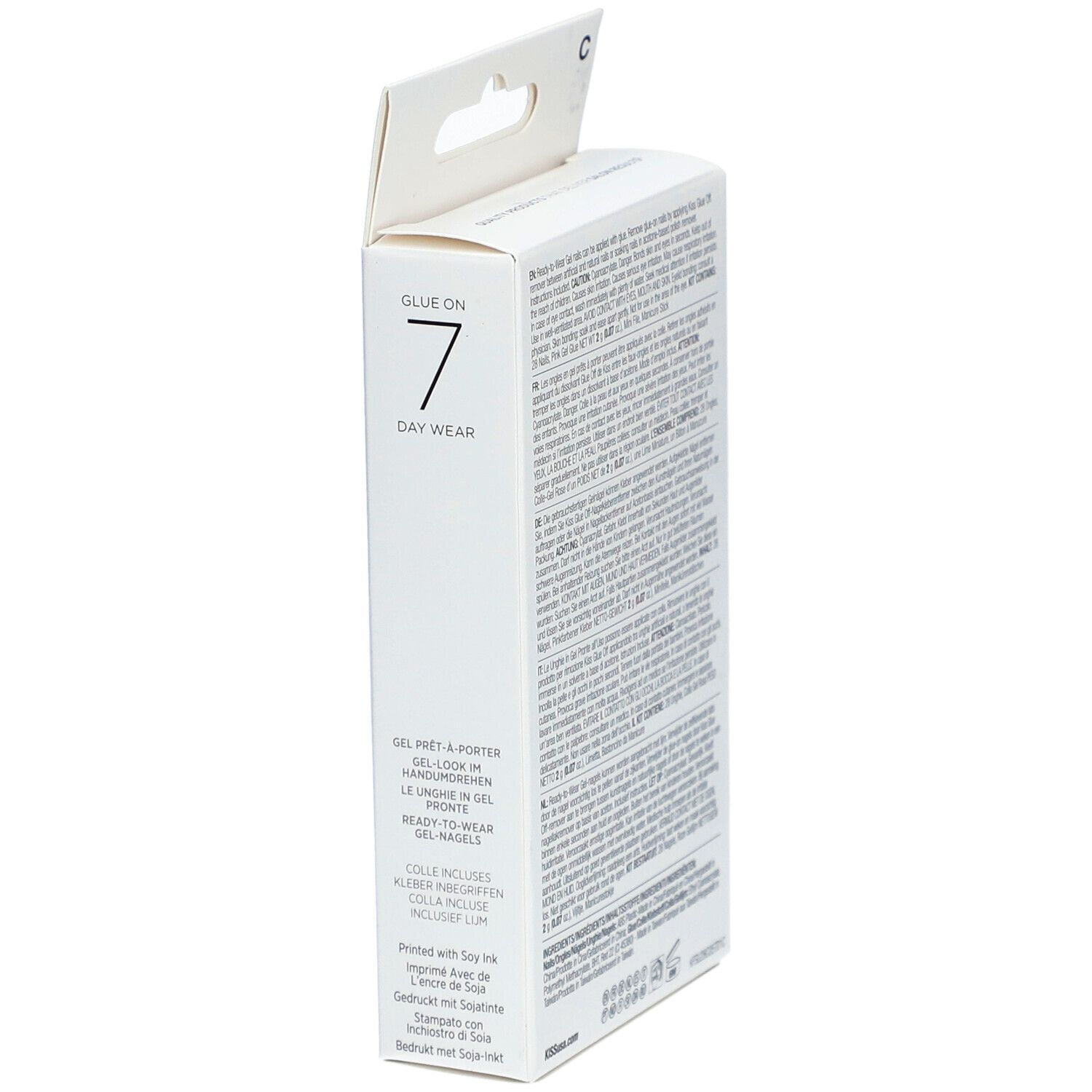 KISS Gel Fantasy Verpackung, Seitenansicht mit Text. "Glue on 7 Day Wear".