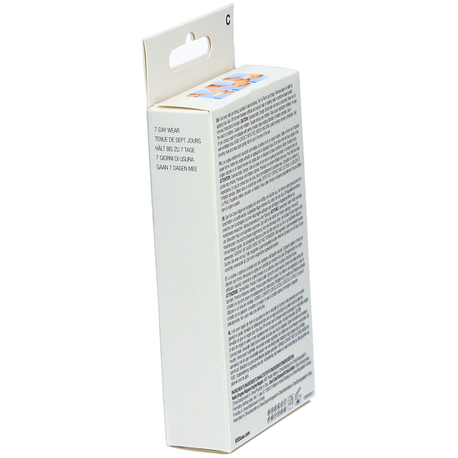 KISS Salon Naturals Verpackung. Text: 7 Tage Haltbarkeit. Seitenansicht. Informationen zur Anwendung.
