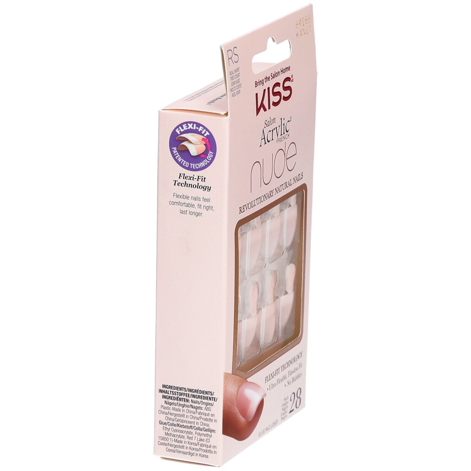 KISS Salon Acrylic French Nude. Emballage de faux ongles. Technologie Flexi-Fit. Vue latérale.