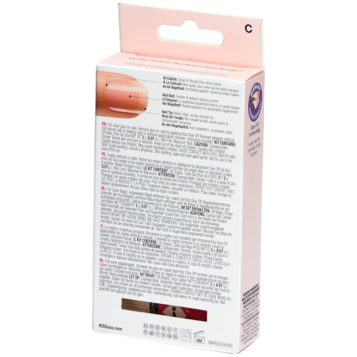 Dos de l'emballage KISS Salon Acrylic French Nude. Informations et ingrédients du produit.