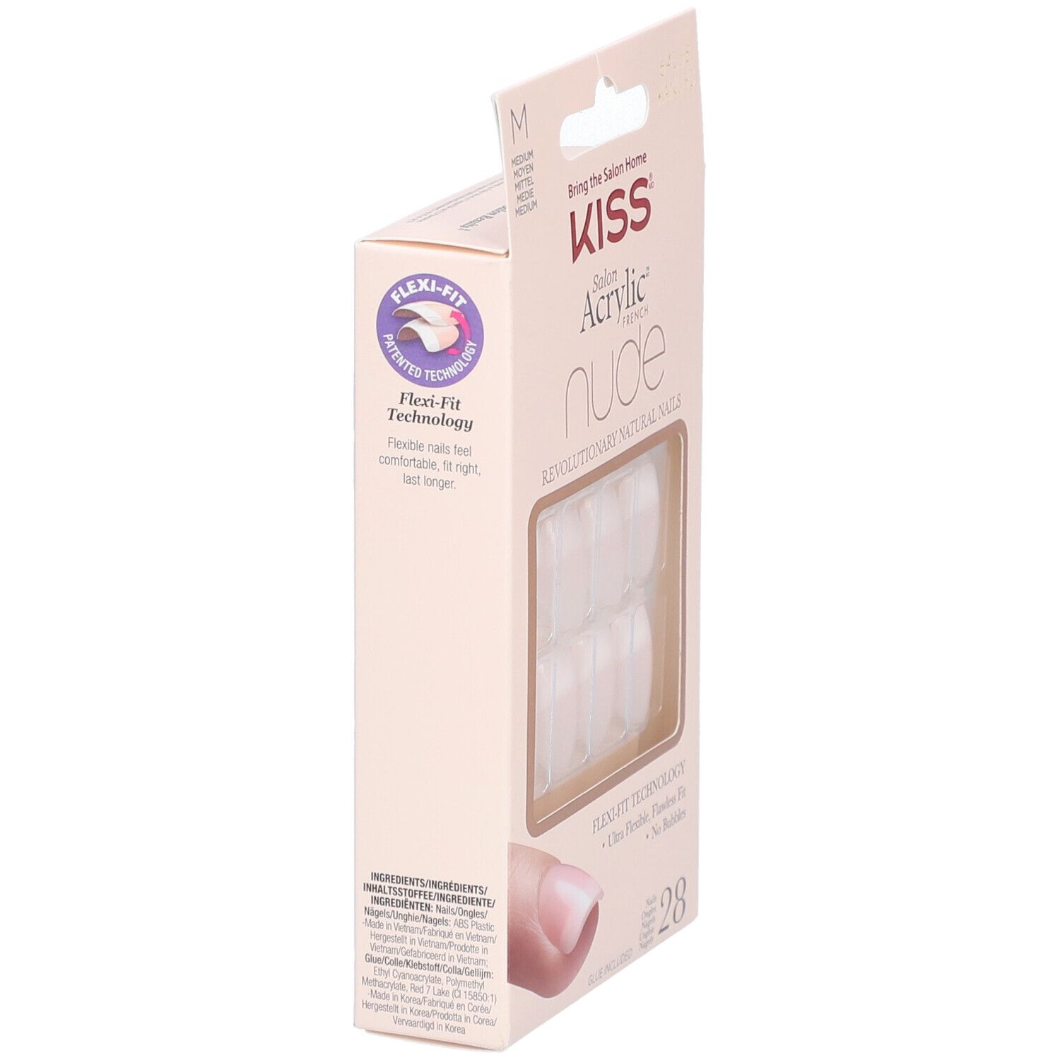 KISS Salon Acrylic French Nude. Verpackung mit künstlichen Nägeln. Flexi-Fit Technologie. 28 Nägel.