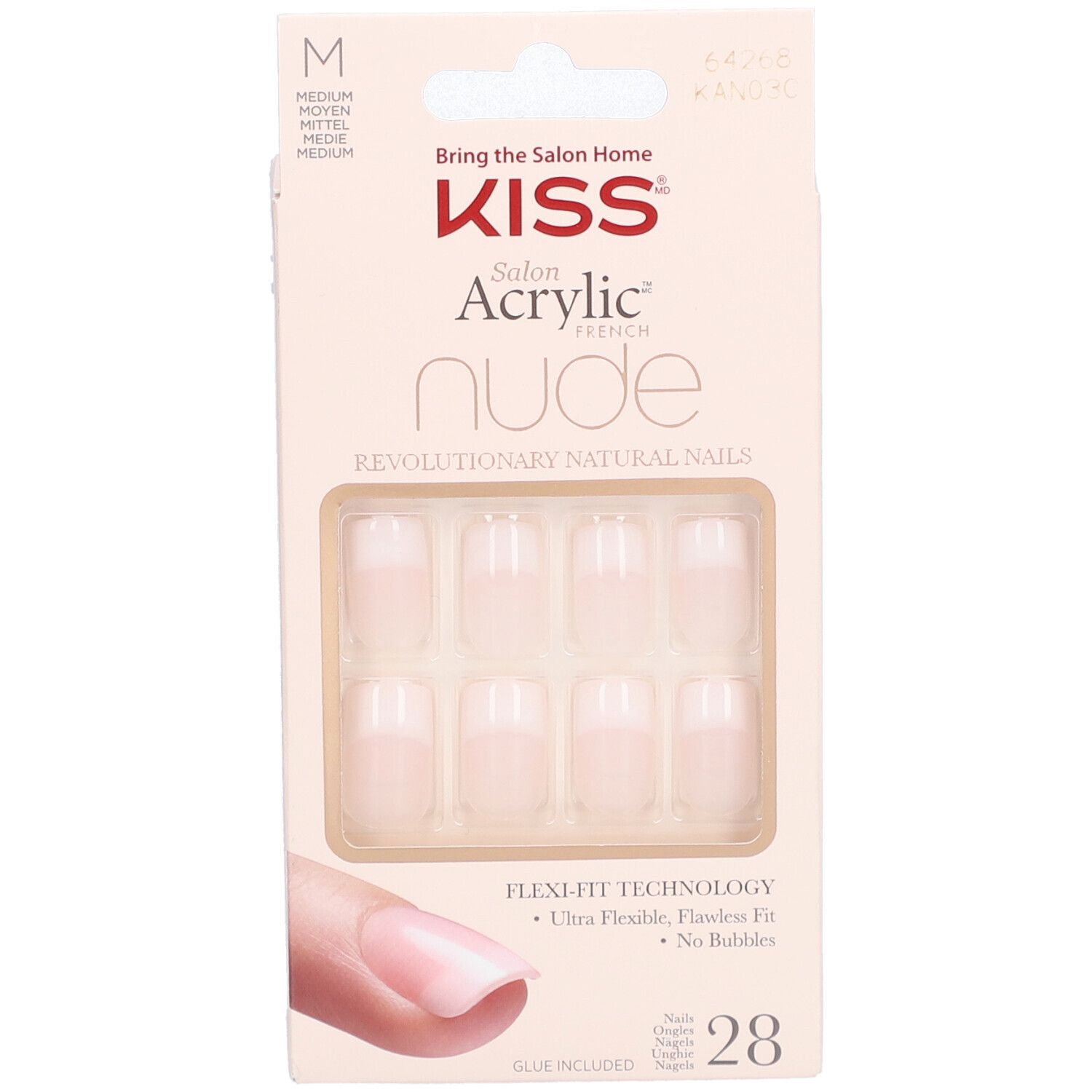 KISS Salon Acrylic French Nude. Medium, 28 künstliche Nägel. Flexi-Fit Technologie. Kleber enthalten.