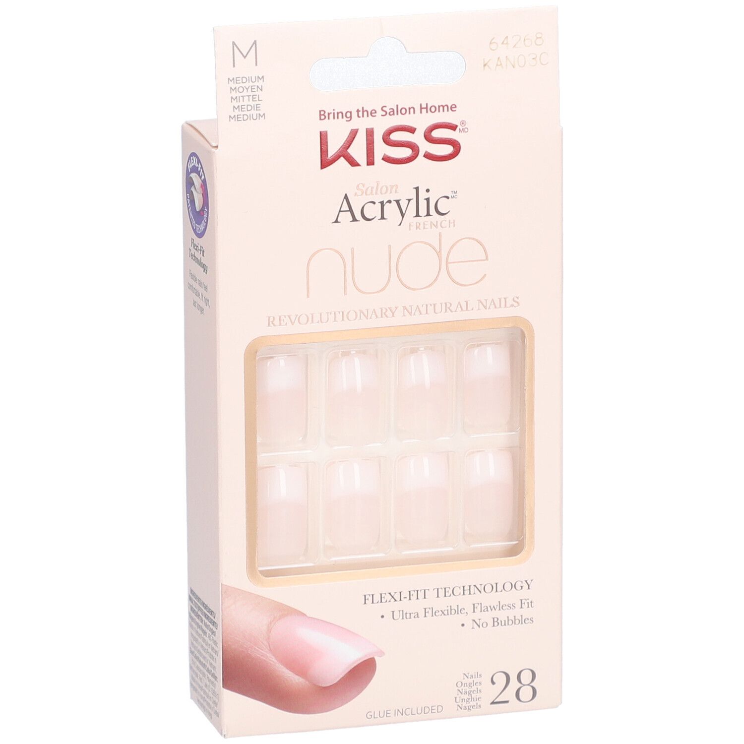 KISS Salon Acrylic French Nude. Medium, 28 künstliche Nägel. Flexi-Fit Technologie. Kleber enthalten.