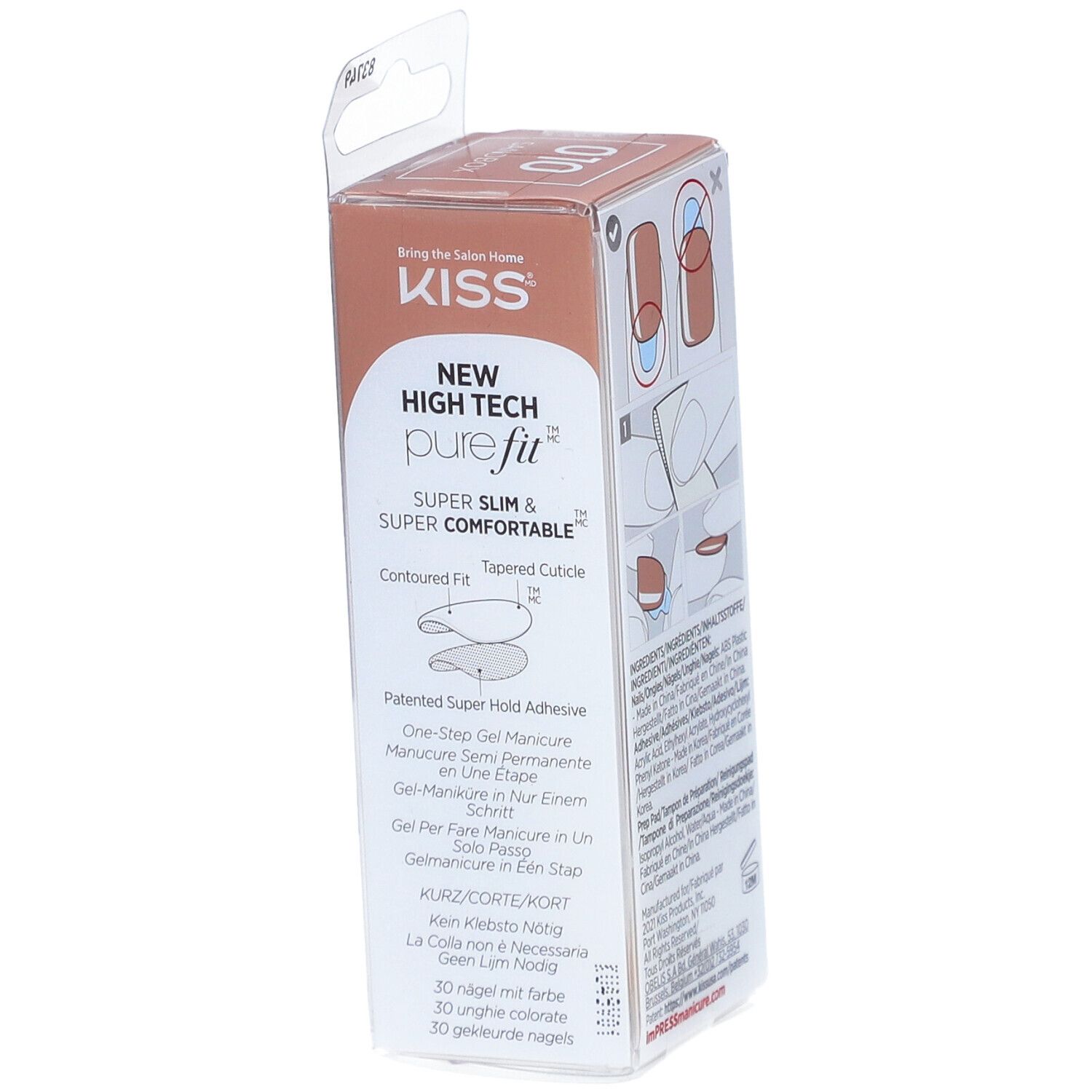 KISS ImPress Color Verpackung. Merkmale: Super Slim & Super Comfortable, Contoured Fit, Tapered Cuticle.
