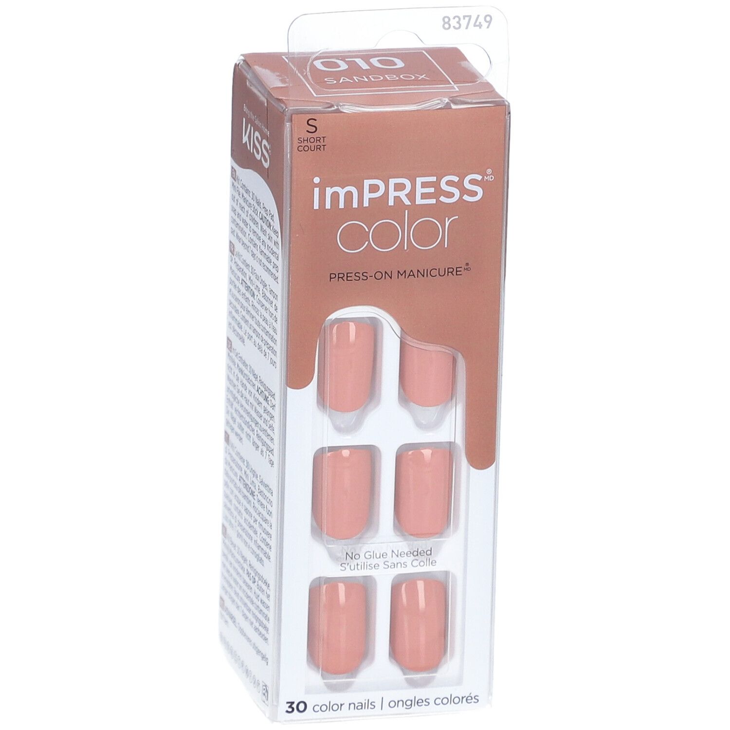 KISS ImPress Color Kit. Sandfarbene, kurze, künstliche Nägel. 30 Stück in einer Verpackung.