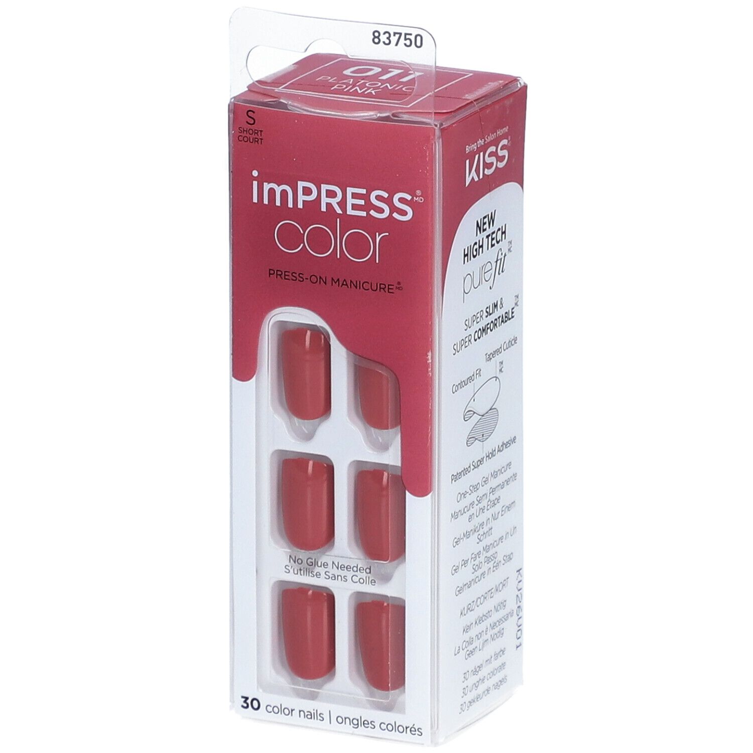 Packung mit Press-on Nägeln. Marke: imPRESS Color. Farbe: Platonic Pink. 30 Nägel. Kurze Form. Keine Kleber erforderlich.