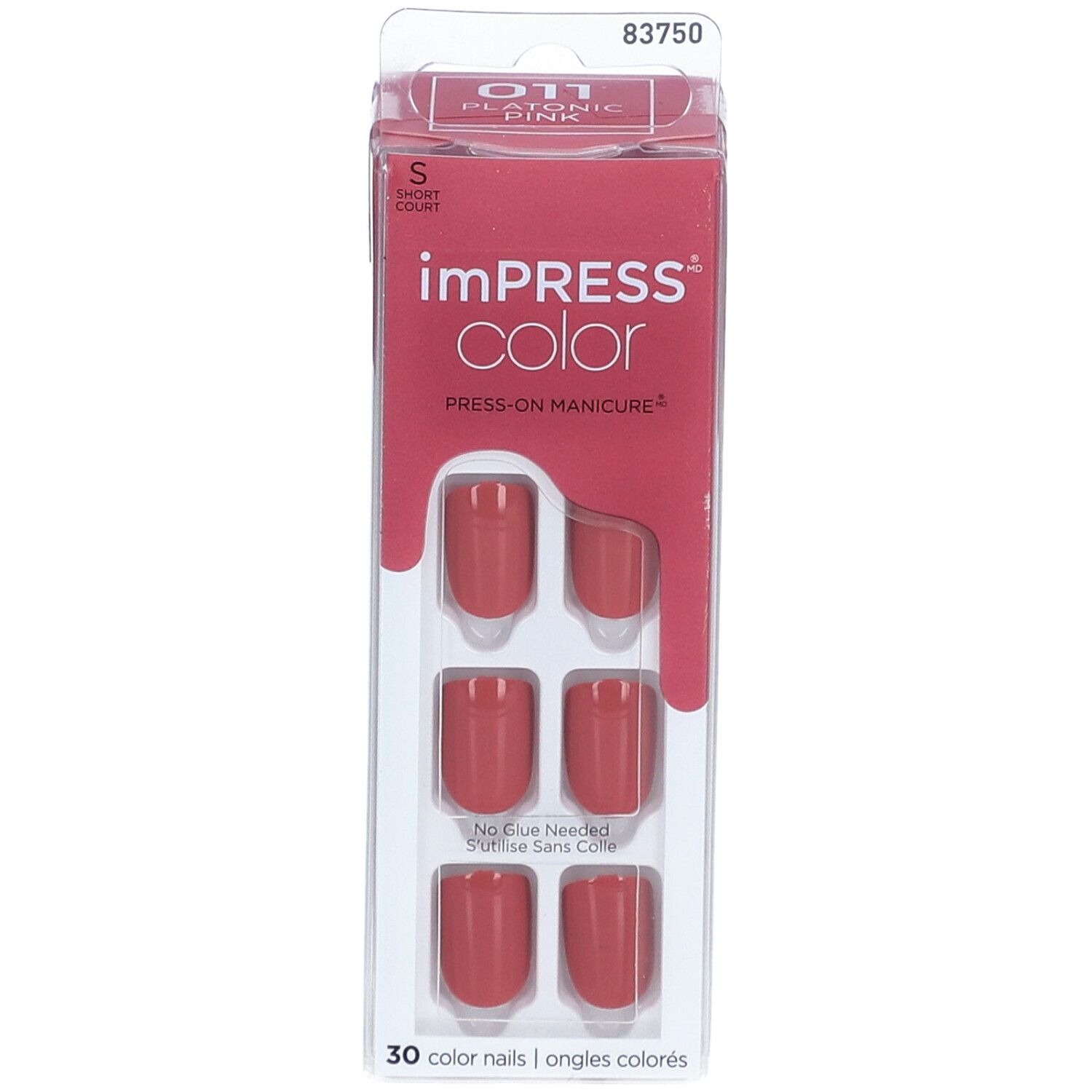 Packung mit Press-on Nägeln. Marke: imPRESS Color. Farbe: Platonic Pink. 30 Nägel. Kurze Form. Keine Kleber erforderlich.
