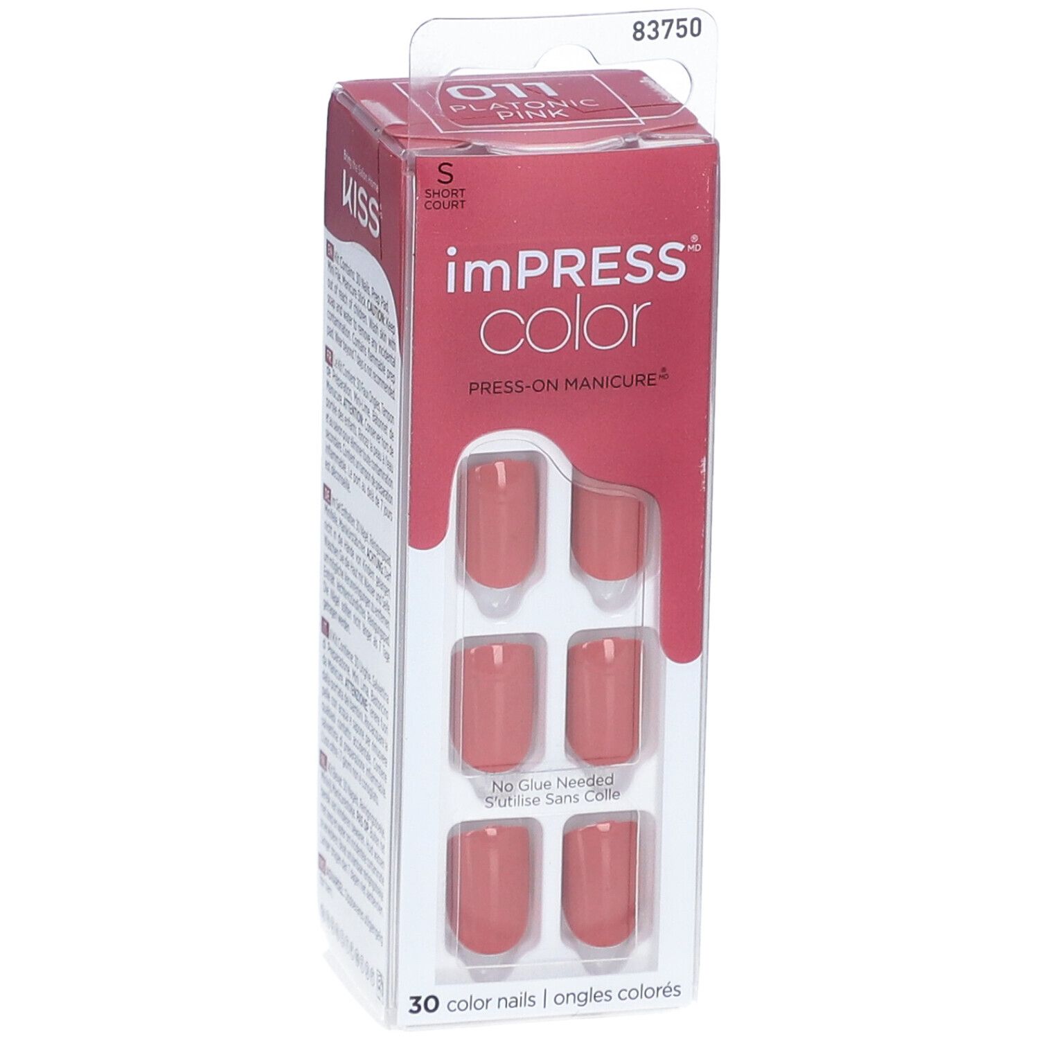 Packung mit Press-on Nägeln. Marke: imPRESS Color. Farbe: Platonic Pink. 30 Nägel. Kurze Form. Keine Kleber erforderlich.