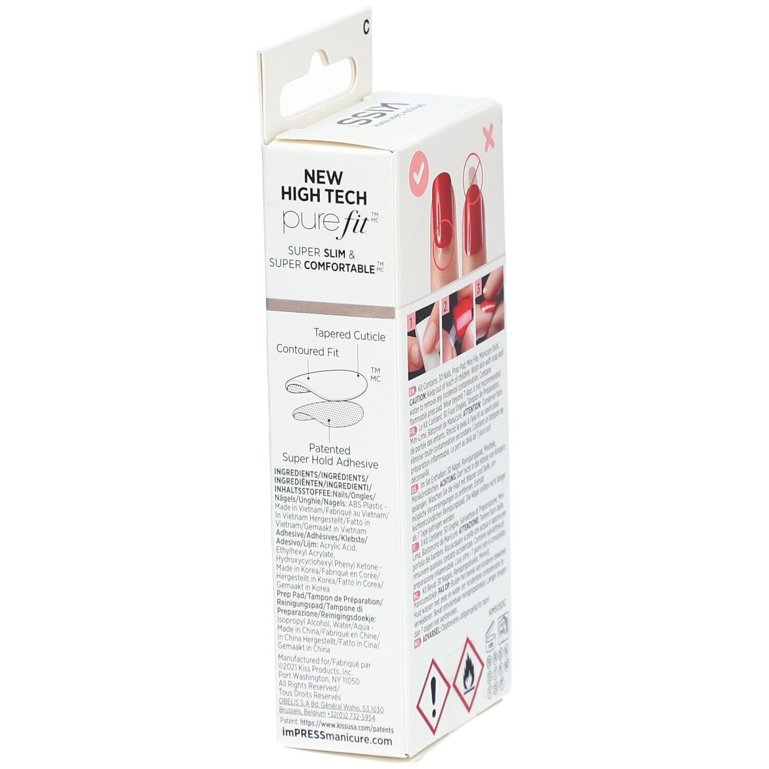 KISS ImPress Color Kit. Verpackung mit Produktinformationen und Warnhinweisen. 30 Nägel.