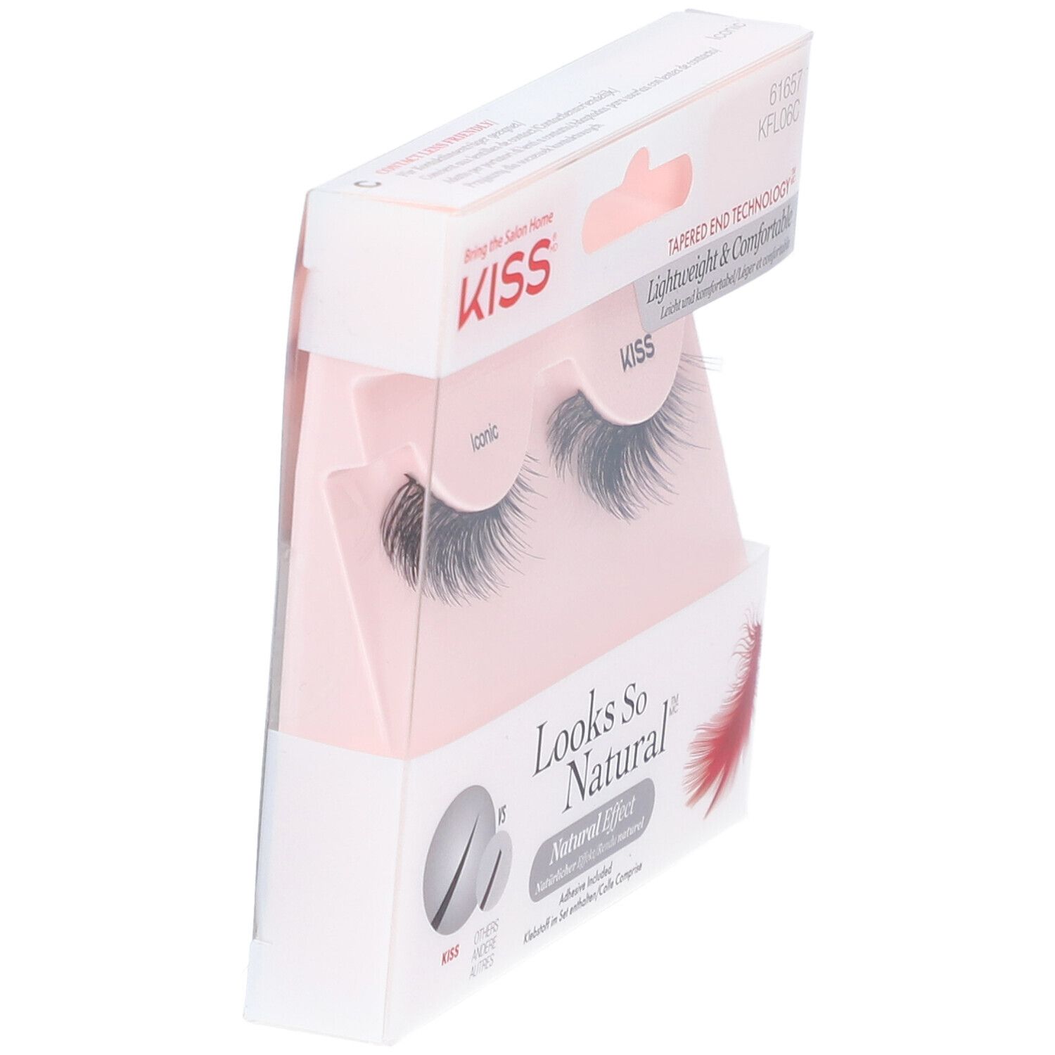 KISS Looks So Natural Iconic Wimpern in Verpackung. Ansicht von der Seite. Tapered End Technology.