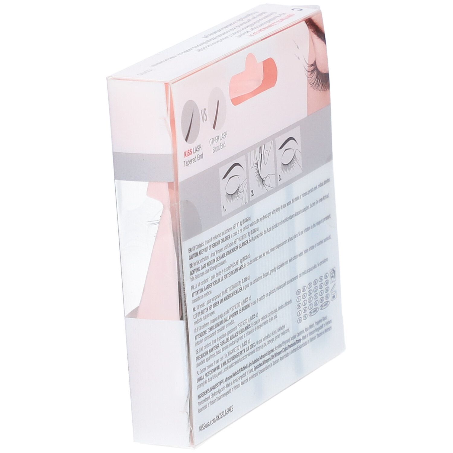 KISS Looks So Natural Iconic Wimpern Verpackung, Rückansicht. Anweisungen und Inhaltsstoffe.
