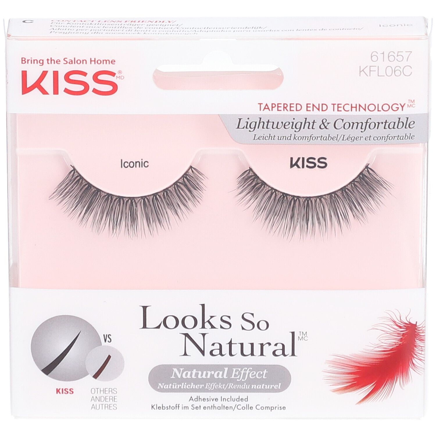 KISS Looks So Natural Iconic Wimpern in Verpackung. Enthält Wimpern und Klebstoff. Tapered End Technology.