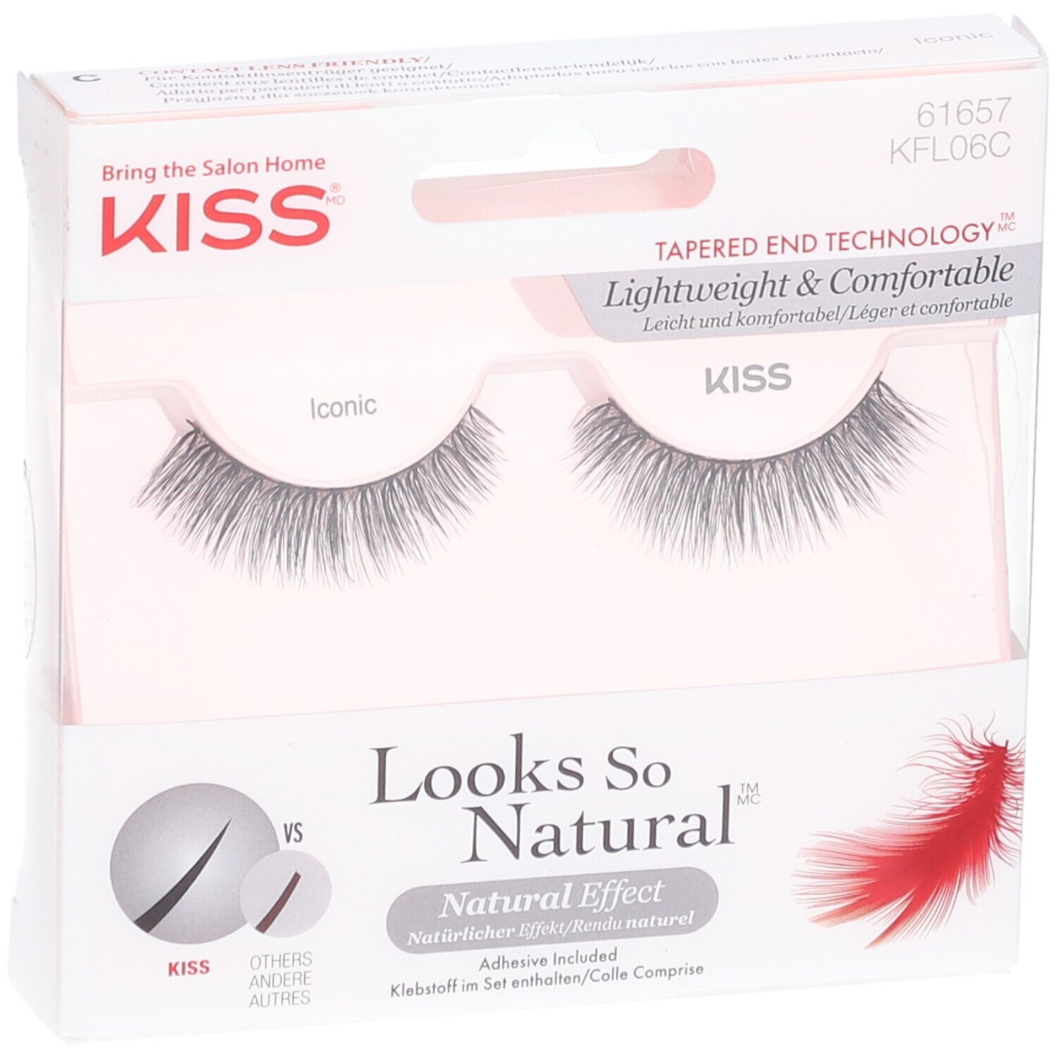 KISS Looks So Natural Iconic Wimpern in Verpackung. Enthält Wimpern und Klebstoff. Tapered End Technology.